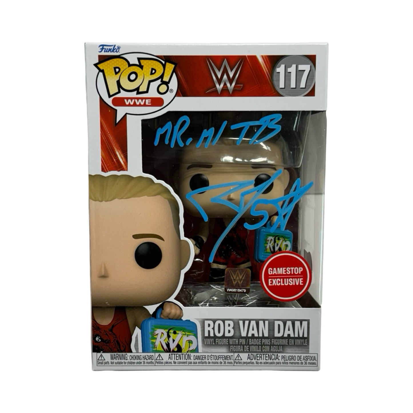 Rob Van Dam Autographed WWE ECW Funko Pop Light Blue Ink "Mr. MITB & 5 Star" Inscription Beckett