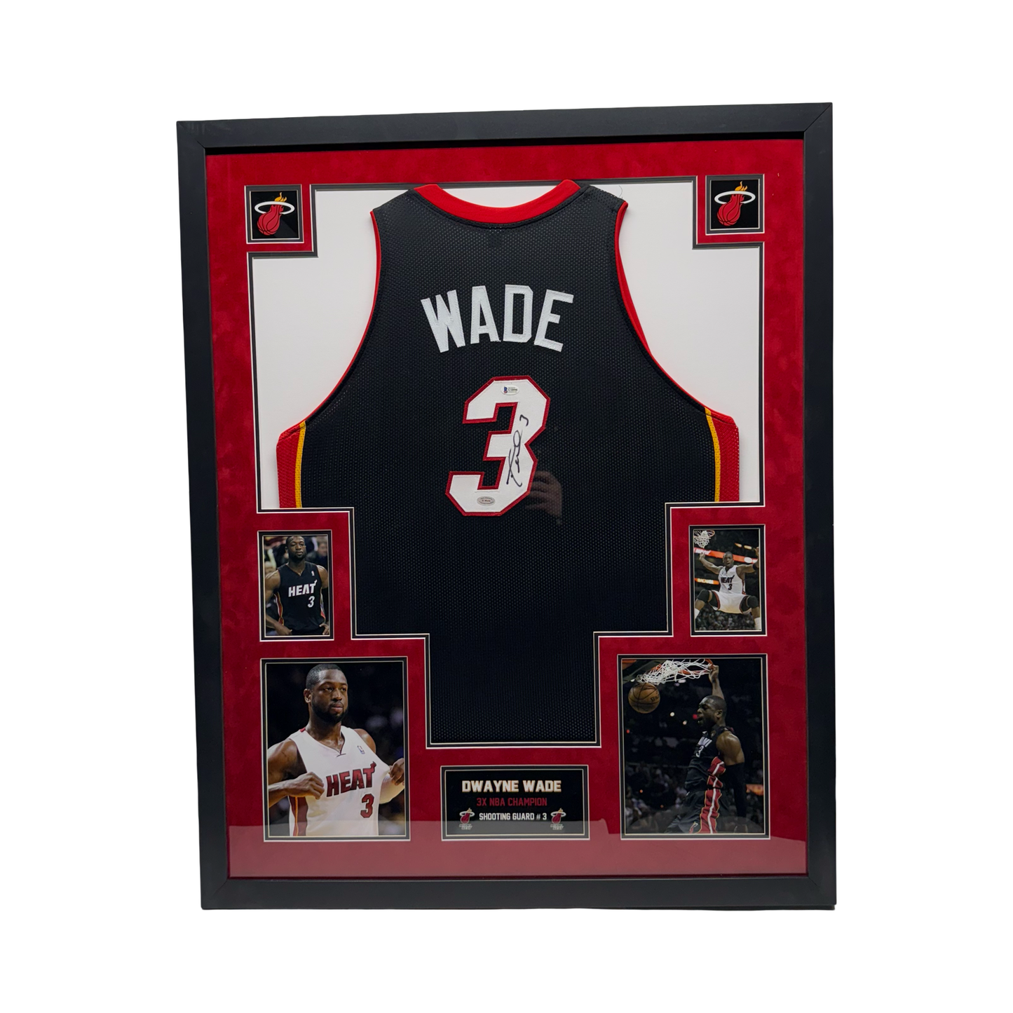 Dwayne Wade Autographed Miami Heat Black Jersey Beckett - Framed