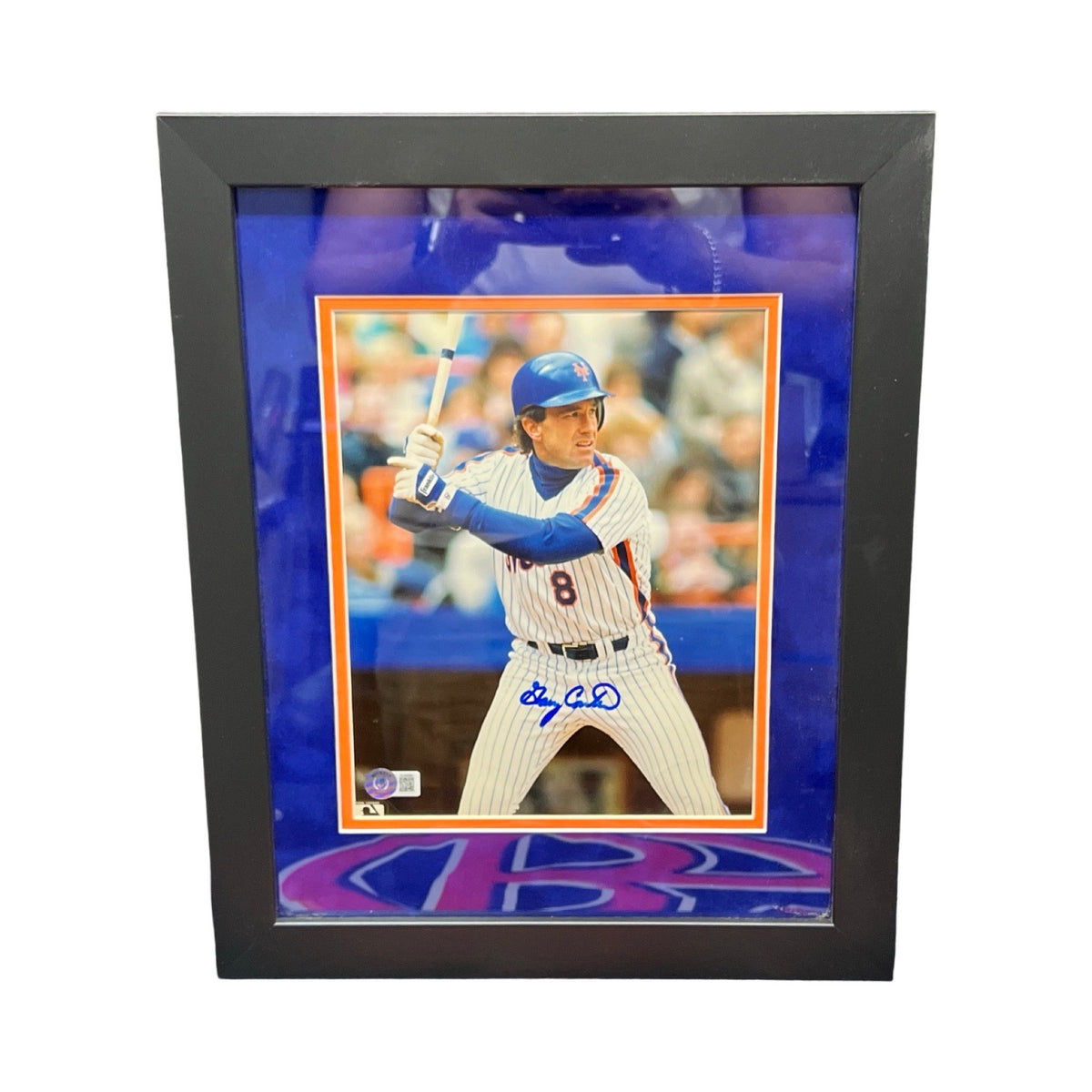 Gary Carter Autographed New York Mets Hitting 8x10 Beckett - Framed