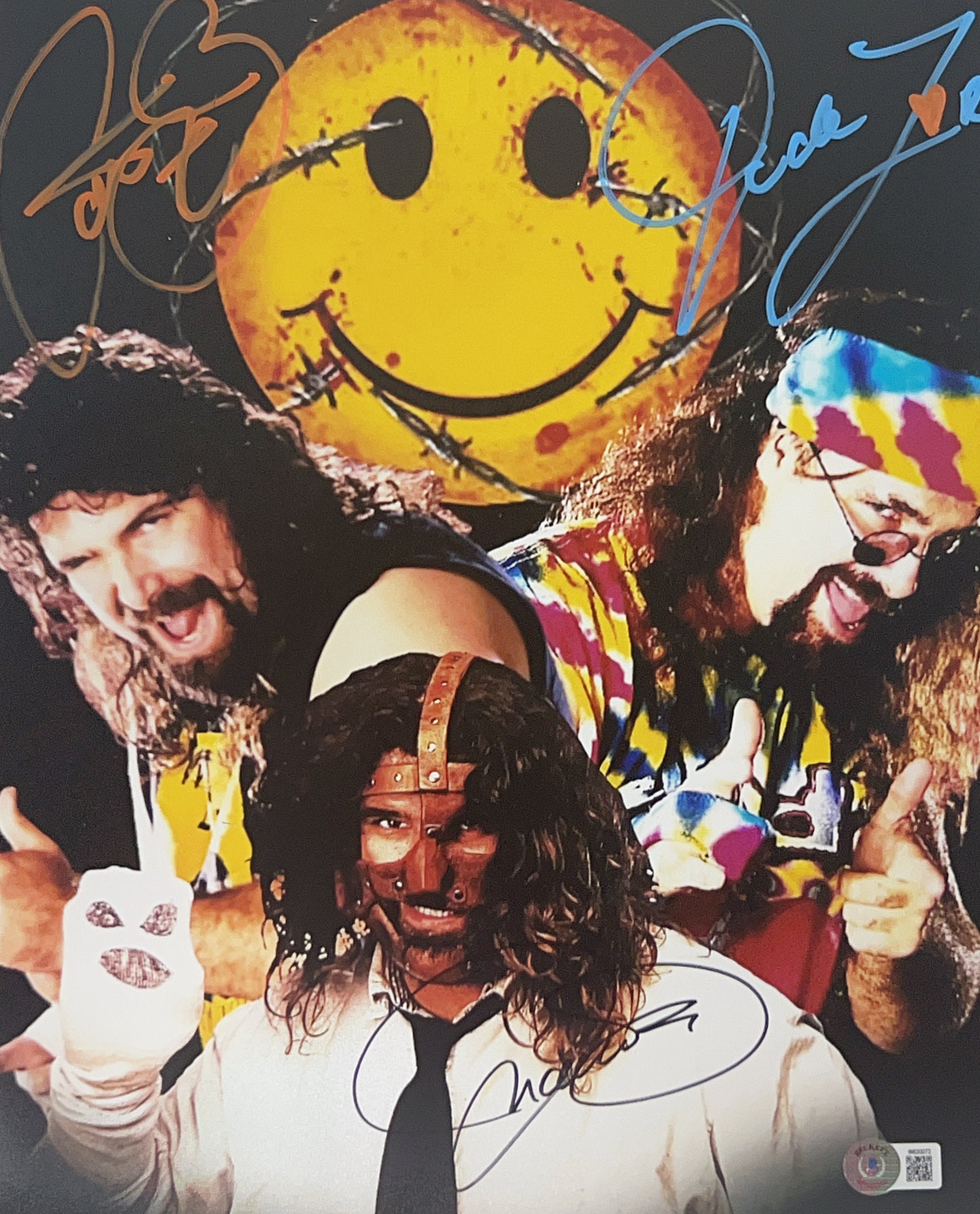 Mick Foley Three Faces Autographed "Cactus Jack, Dude Love, Mankind" Smiley Face 11x14 Beckett