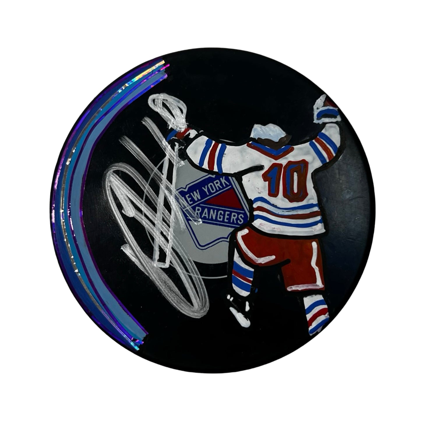 Artemi Panarin Autographed New York Rangers Original Art 1/1 Replica Puck Blue Ring Beckett