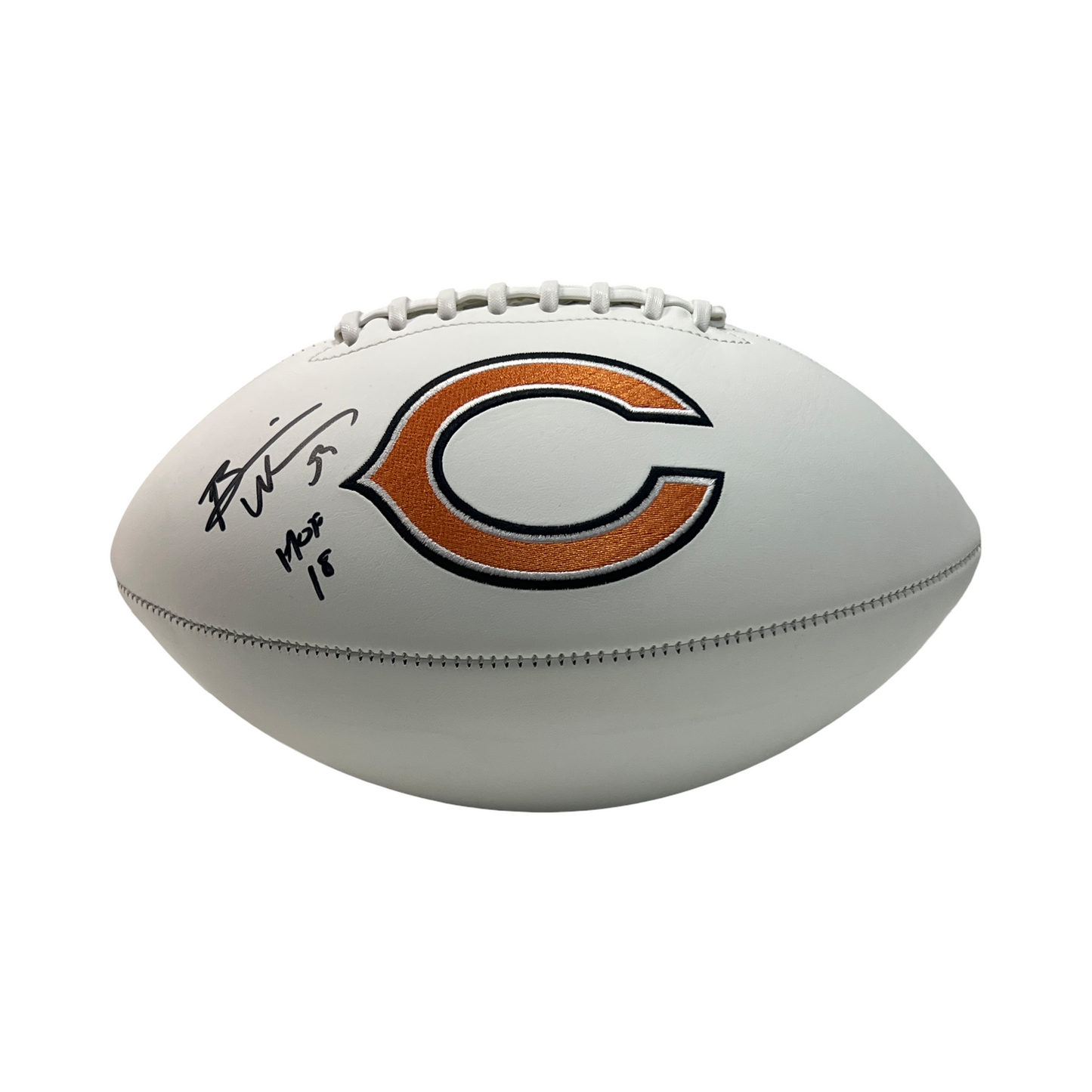 Brian Urlacher Autographed Chicago Bears White Panel Football "HOF 18" Inscription JSA