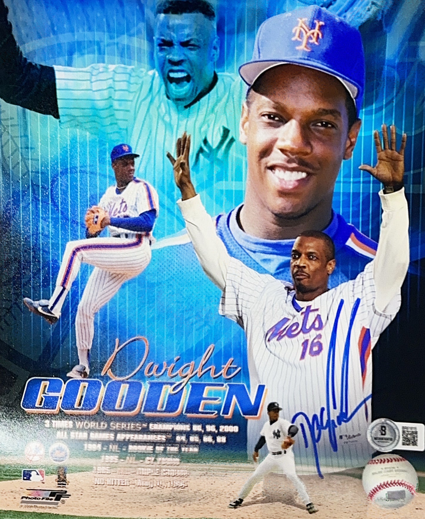 Doc Gooden Autographed New York Mets Stat Hands Up 8x10 Beckett
