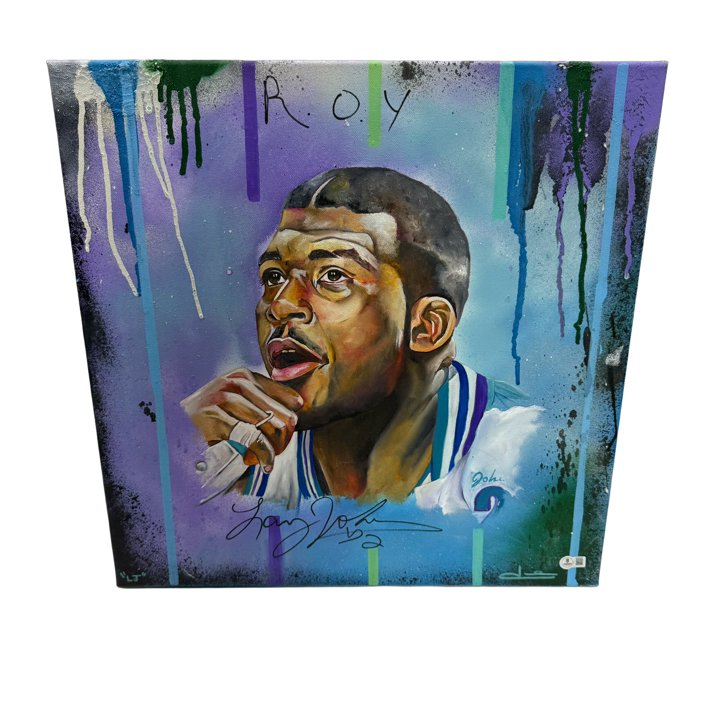 Larry Johnson Autographed Charlotte Hornets 20x20 Canvas Beckett