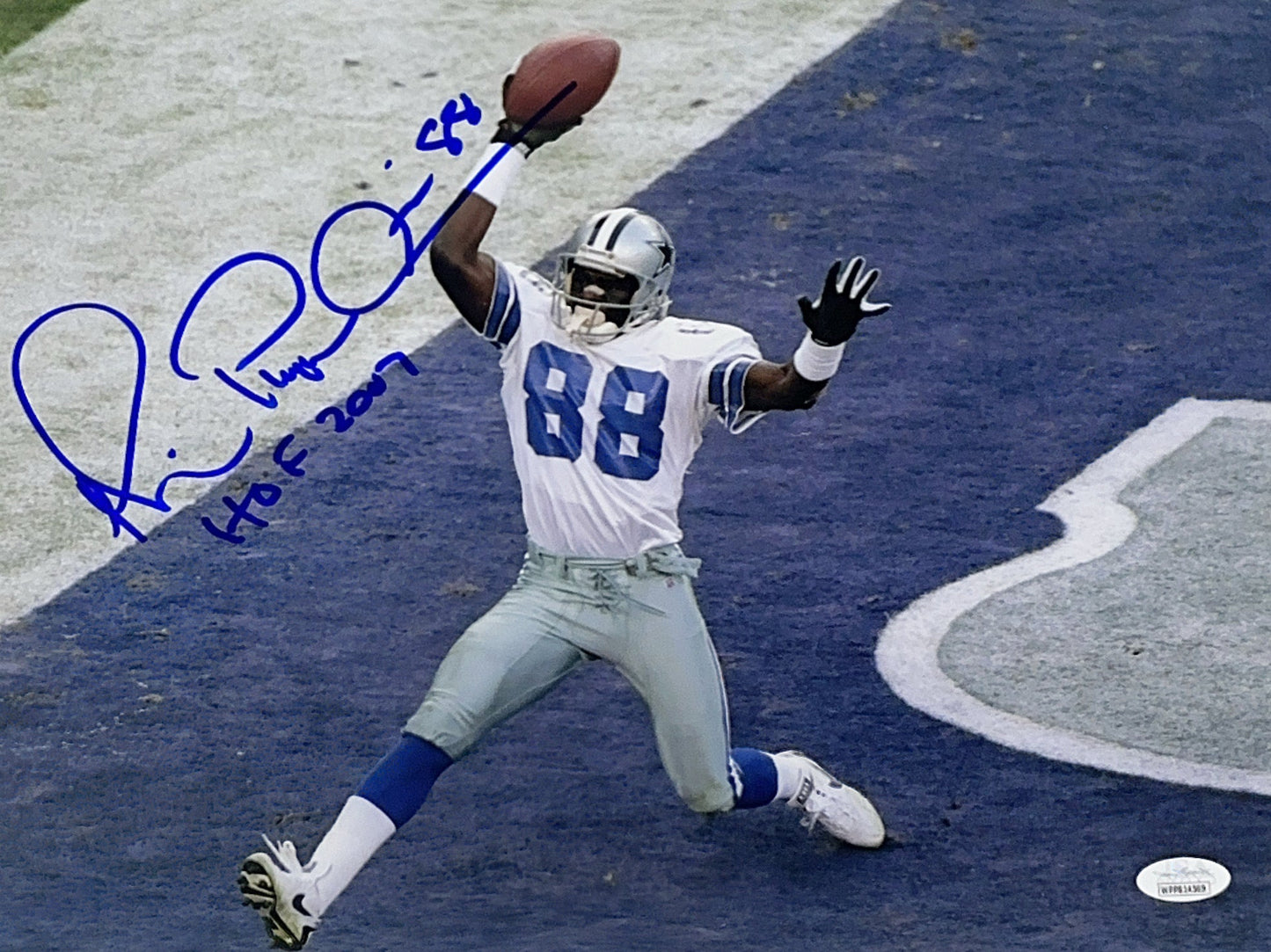 Michael Irvin Autographed Dallas Cowboys "HOF 2007" Inscribed Mid Air Catch 11x14 JSA