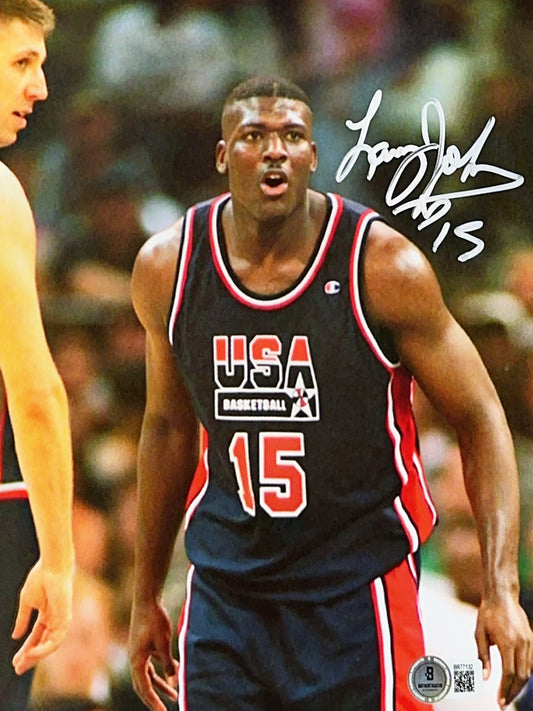 Larry Johnson Autographed Team USA Stare 8x10 Beckett
