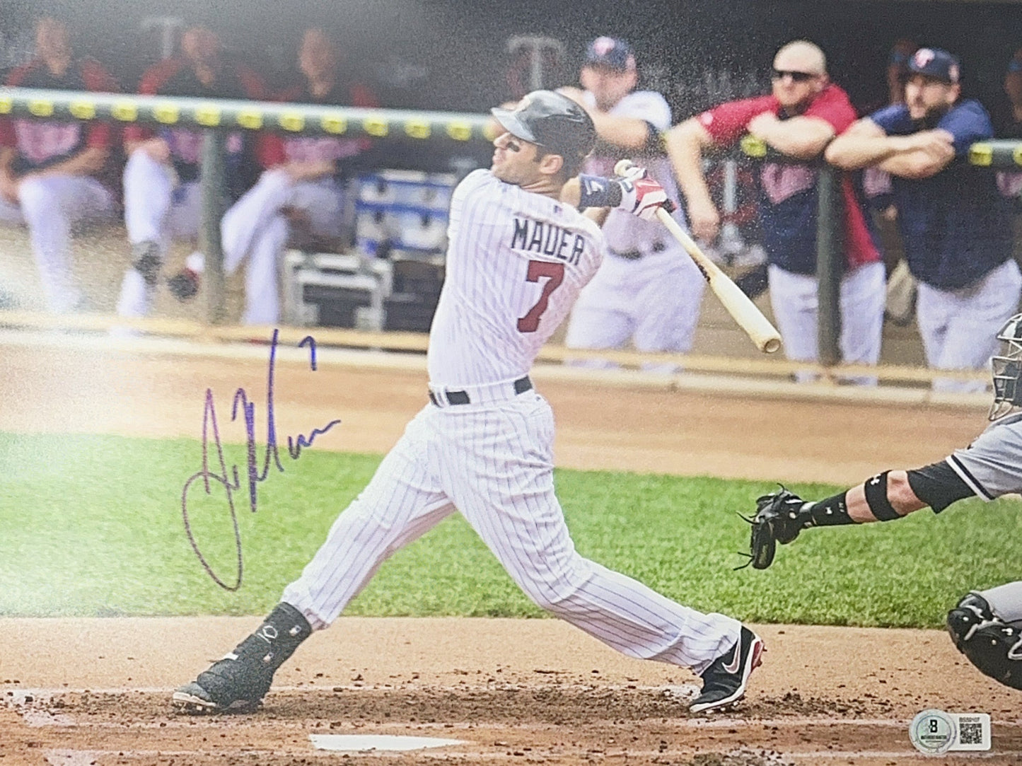 Joe Mauer Autographed Minnesota Twins Swing 11x14 Photo Beckett