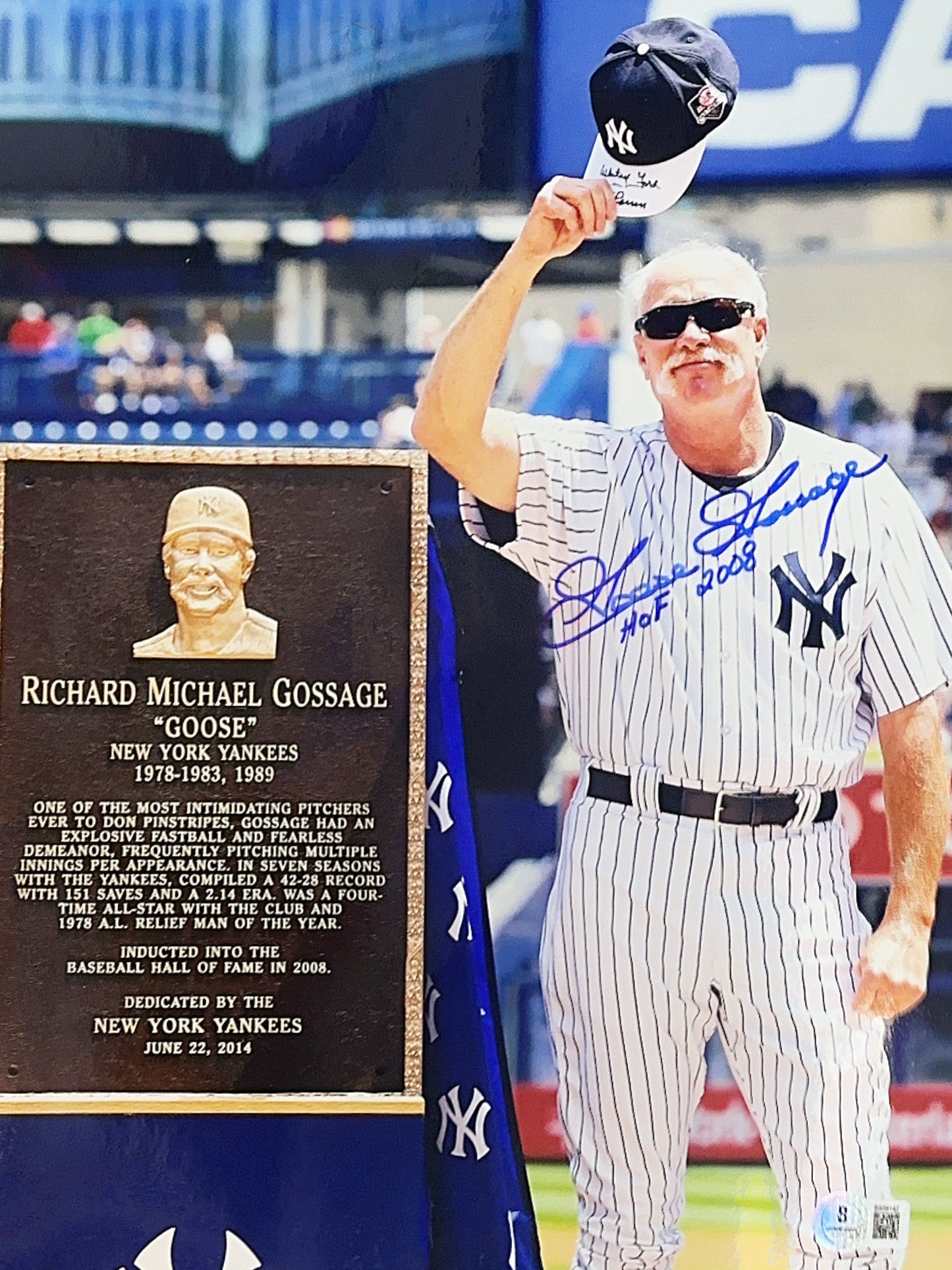 Goose Gossage Autographed New York Yankees "HOF 2008" Inscribed Plaque Hat Tip 11x14 Beckett