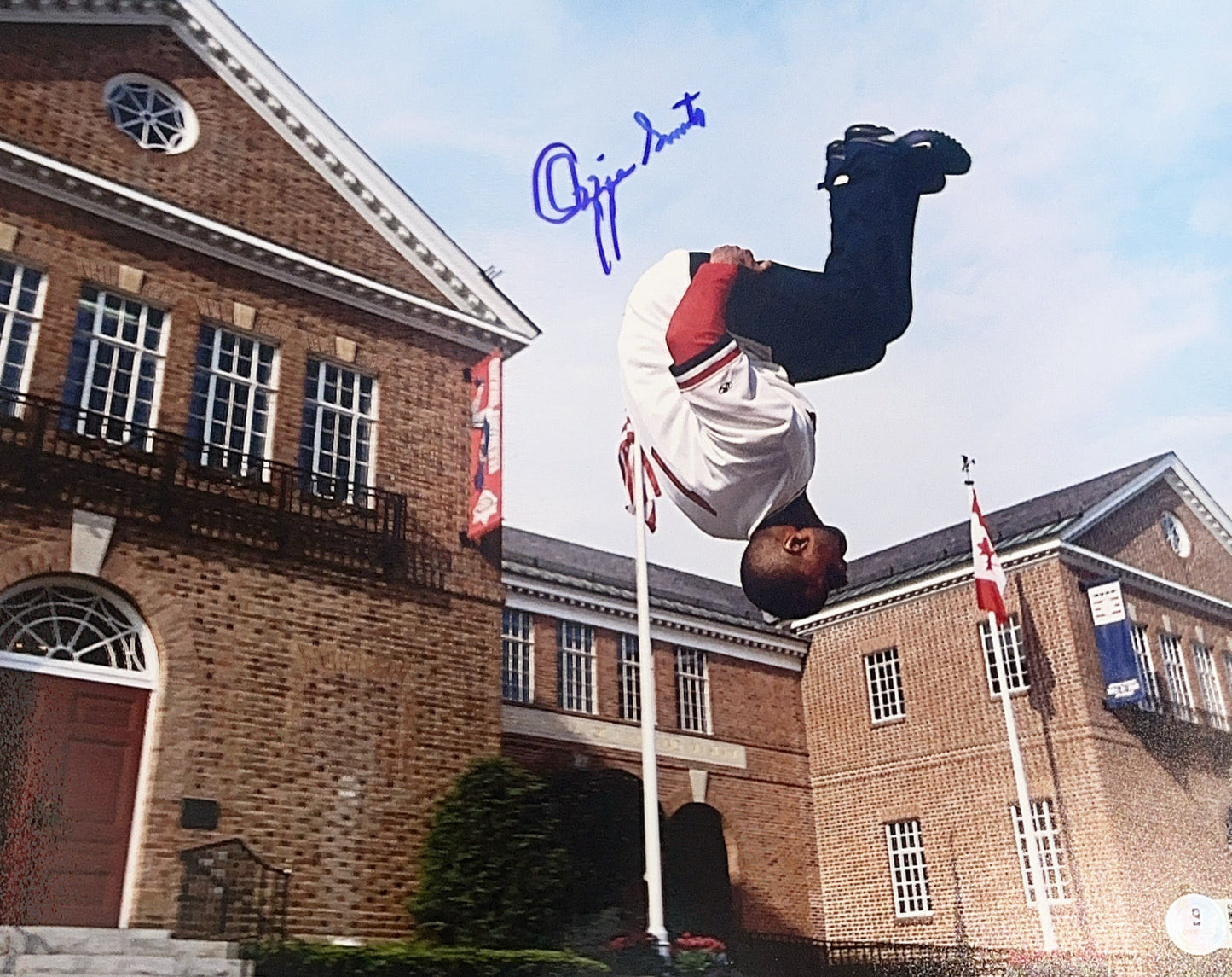 Ozzie Smith Autographed St. Louis Cardinals Flip in Front of Building 11x14 Photo Signed Beckett BAS