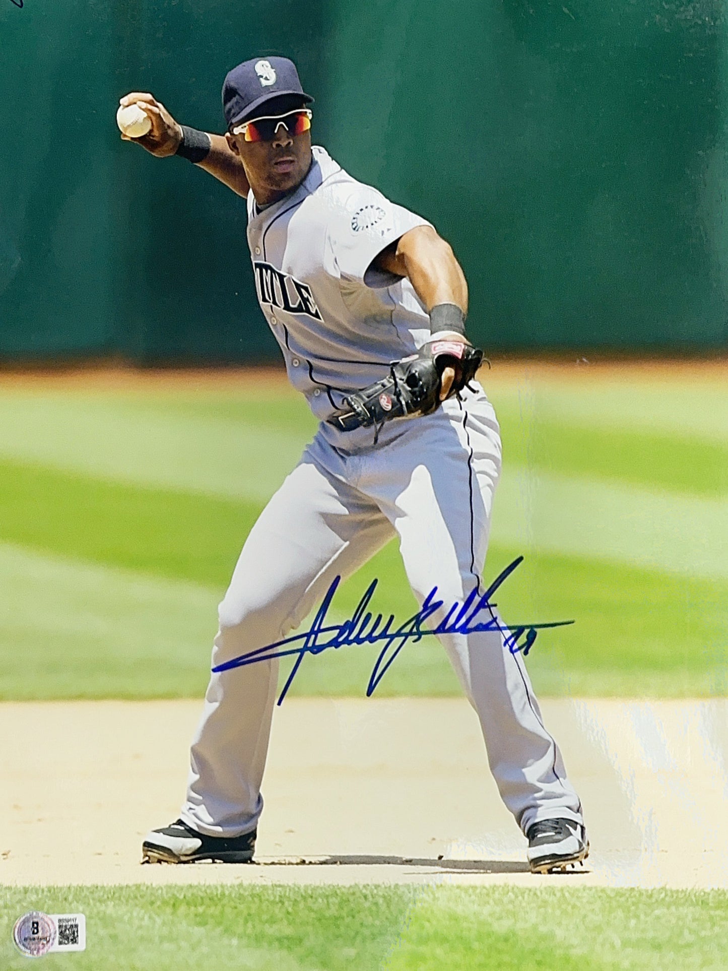 Adrian Beltre Autographed Seattle Mariners Throw 11x14 Photo Beckett BAS COA
