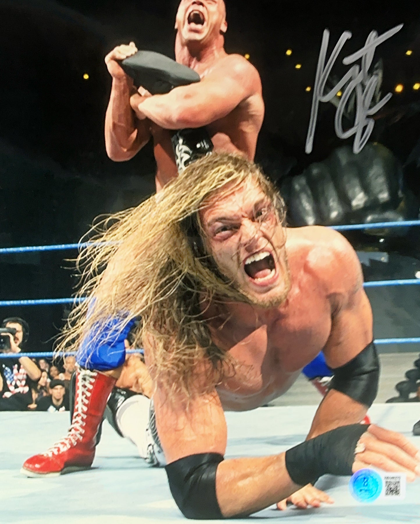 Kurt Angle Autographed Ankle Lock on Edge 8x10 Beckett