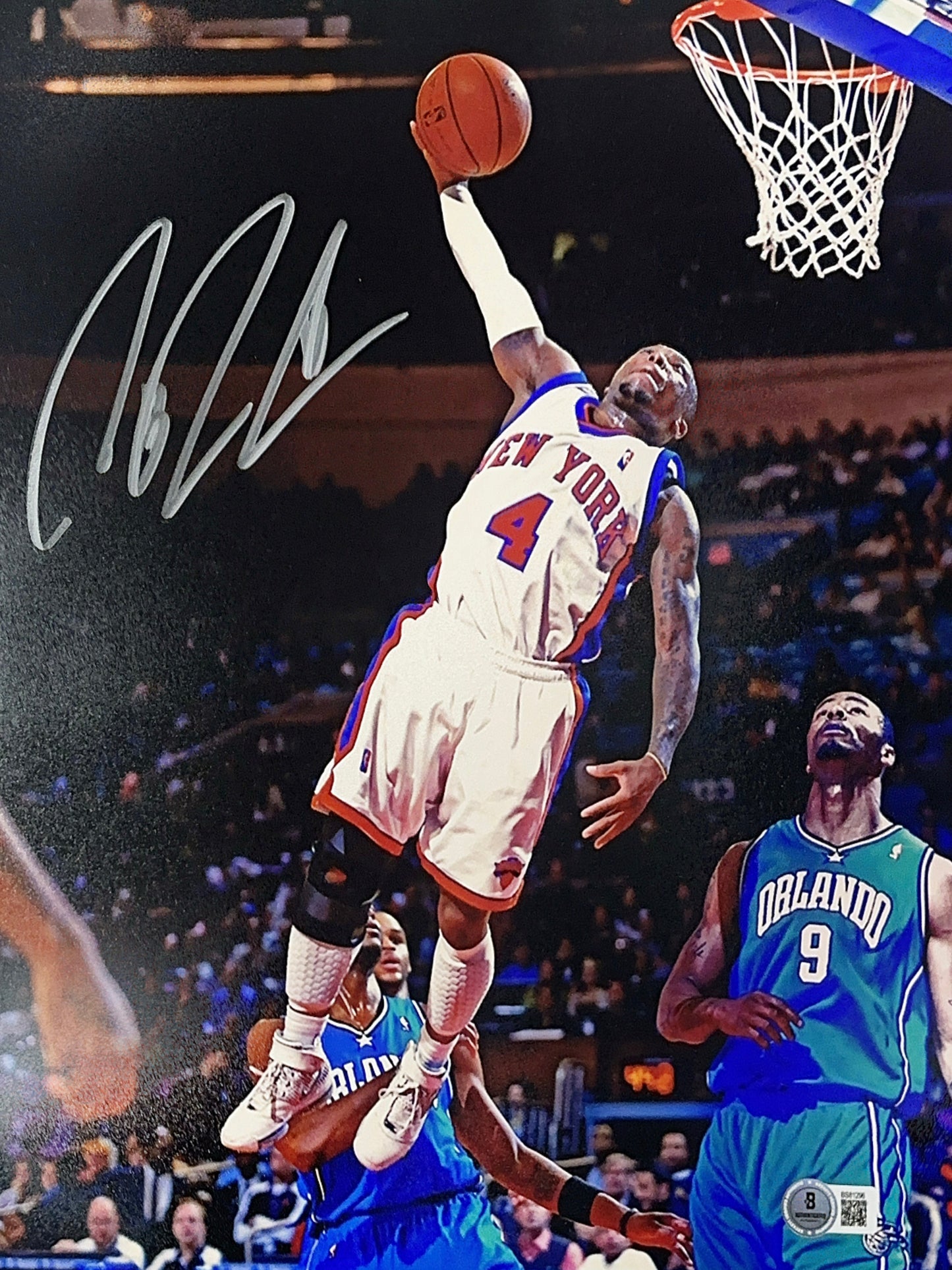 Nate Robinson Autographed New York Knicks White Jersey Dunk Silver Ink 11x14 Beckett