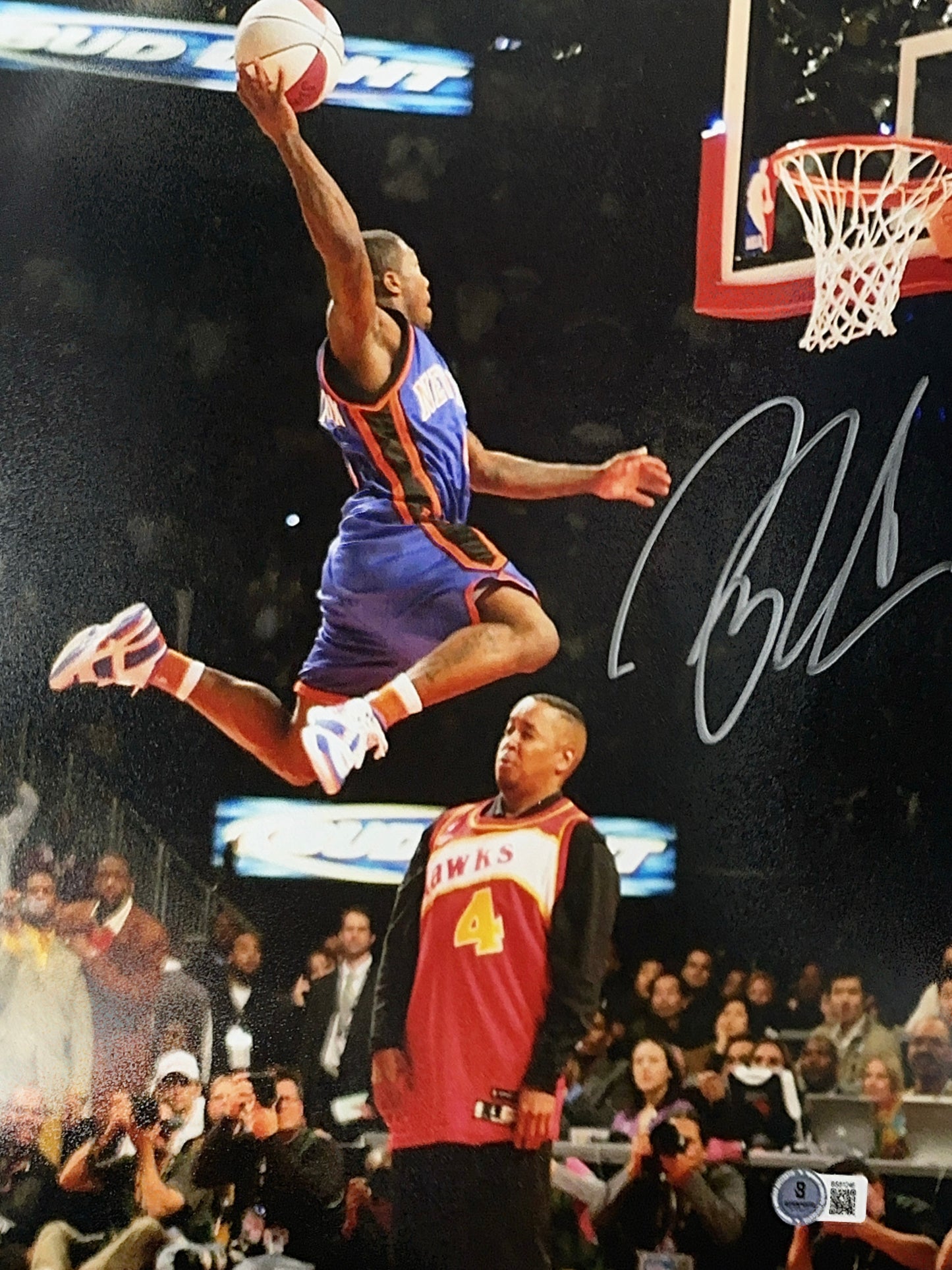 Nate Robinson Autographed New York Knicks Dunk Over Spud Webb Silver Ink 11x14 Beckett