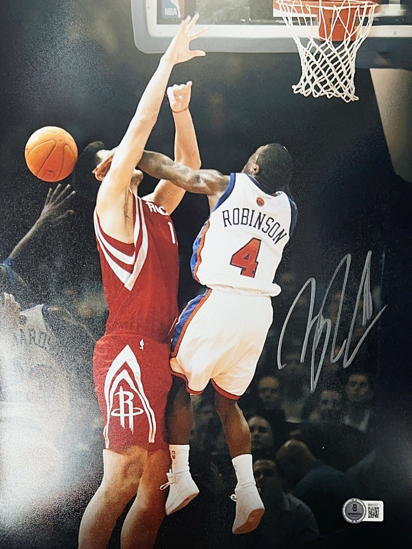 Nate Robinson Autographed New York Knicks Block On Yao Ming Silver Ink 11x14 Beckett