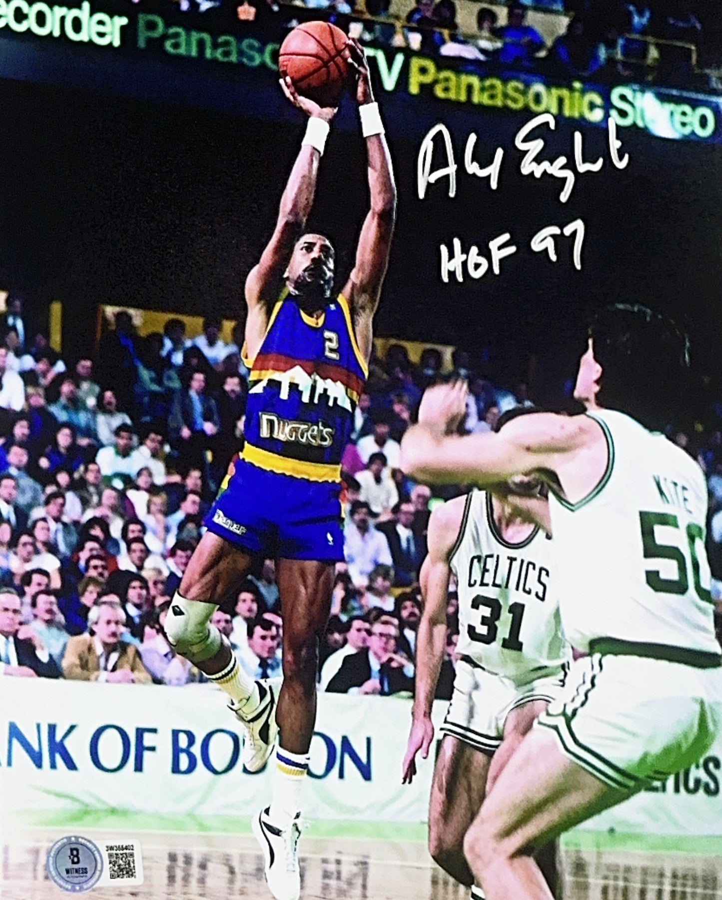 Alex English Autographed Denver Nuggets "HOF 17" Inscribed Shooting 8x10 Beckett