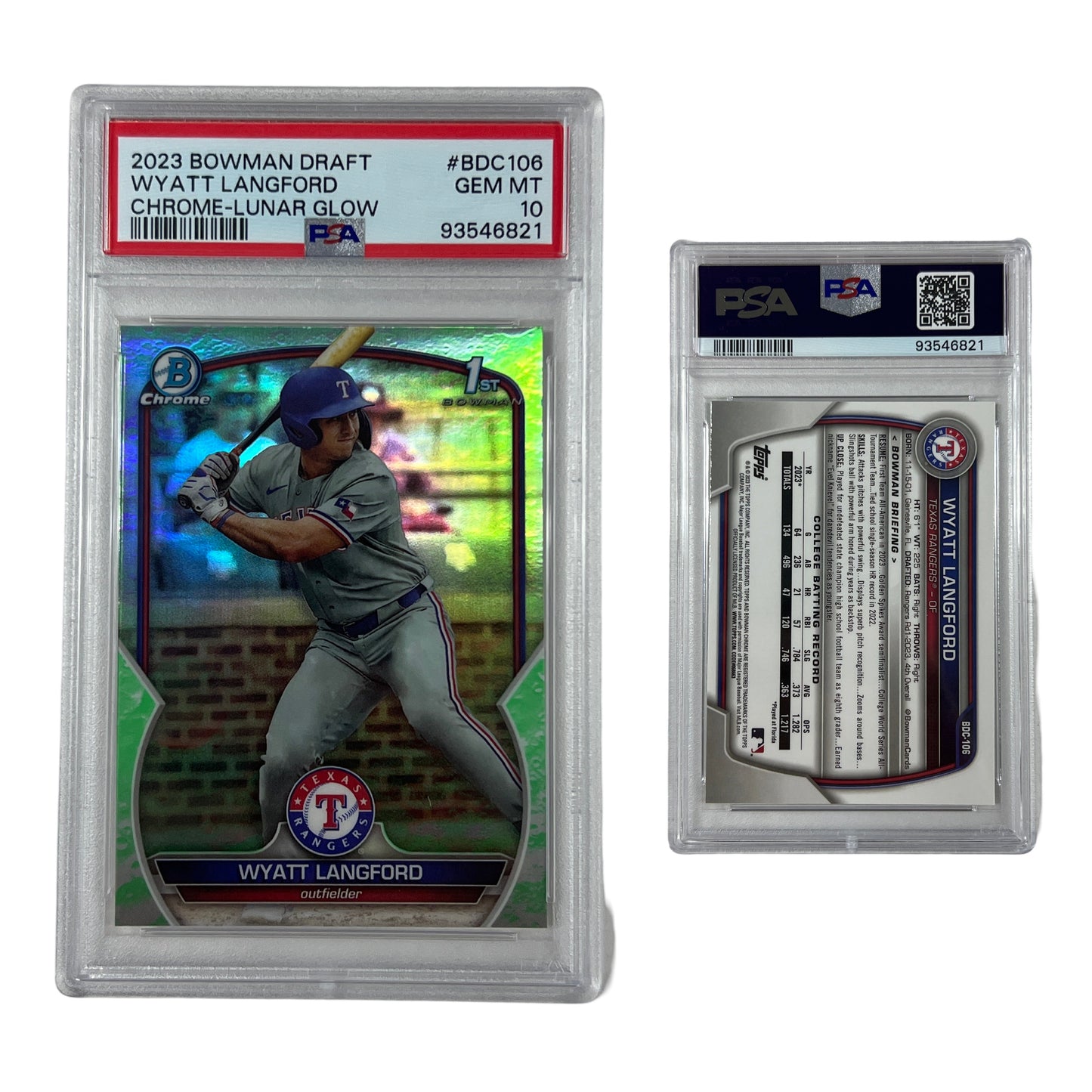 2023 Wyatt Langford Bowman Draft Chrome Lunar Glow #BDC106 PSA GEM MT 10