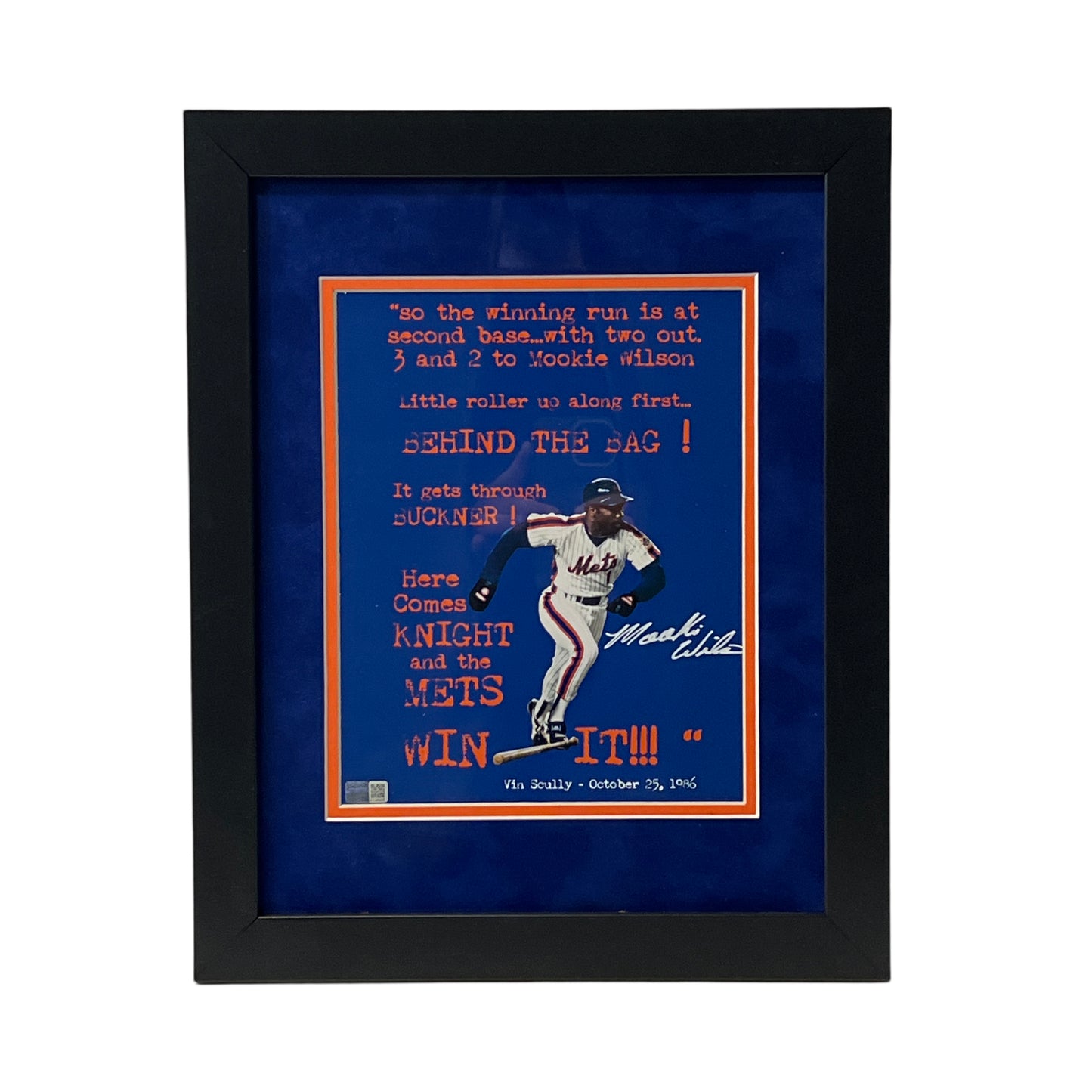 Mookie Wilson Autographed New York Mets Vin Scully Quote Framed 8x10 Steiner CX