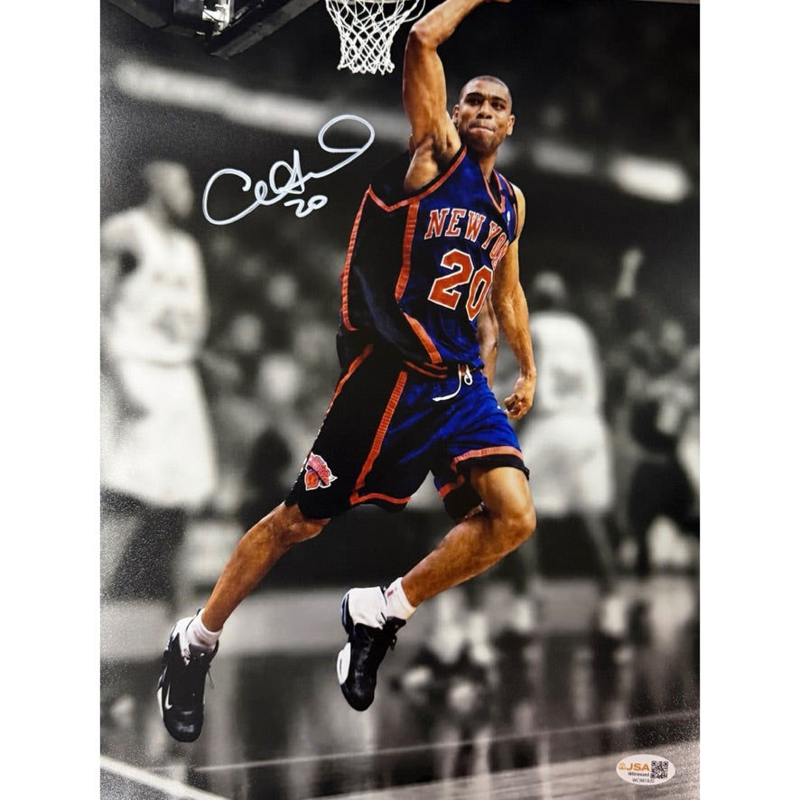 Allan Houston Autographed White Ink New York Knicks 11x14 JSA COA