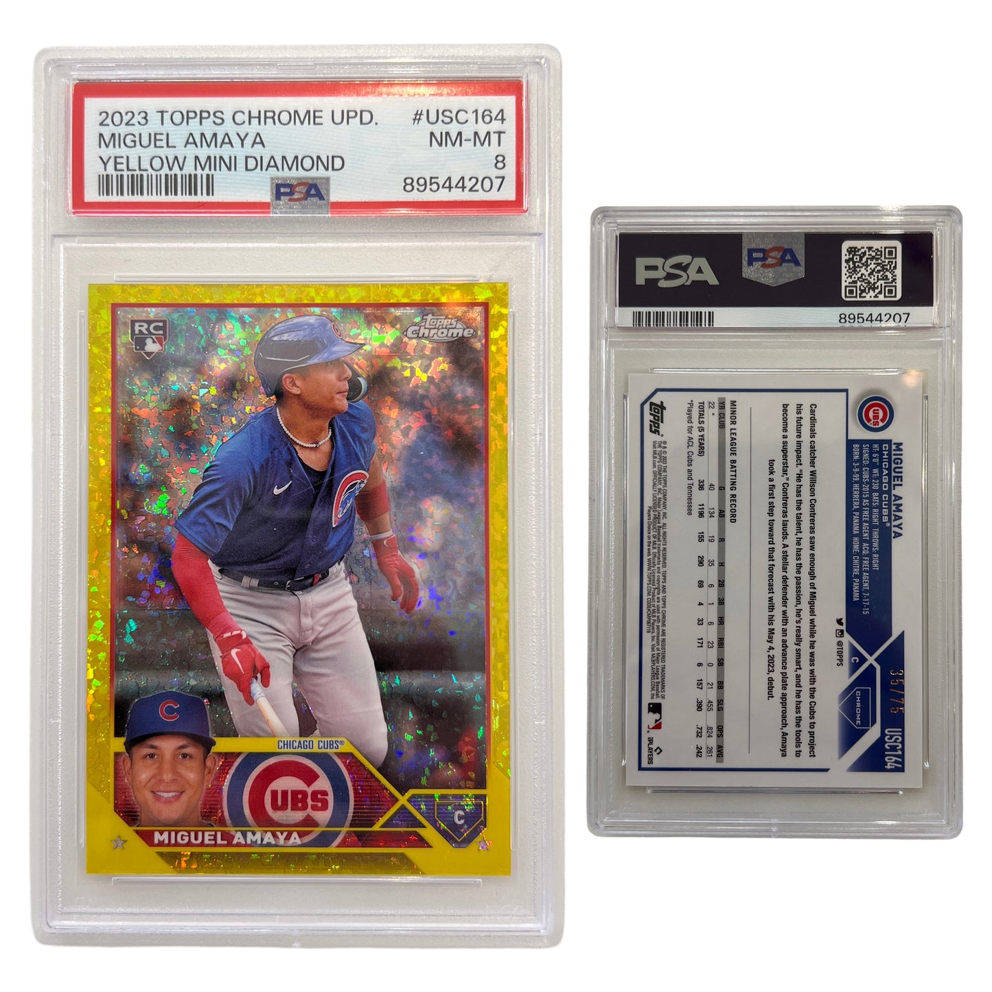 2023 Miguel Amaya Topps Chrome Update Yellow Mini Diamond /75 #USC164 PSA NM-MT 8