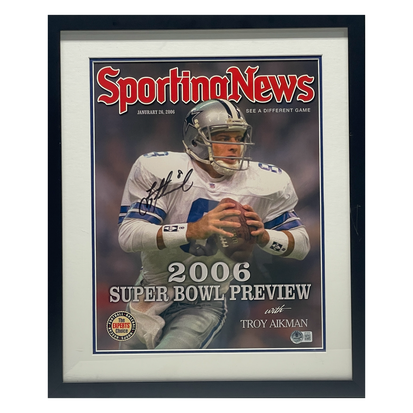 Troy Aikman Autographed Dallas Cowboys Framed 11x14 Sporting News Cover BAS