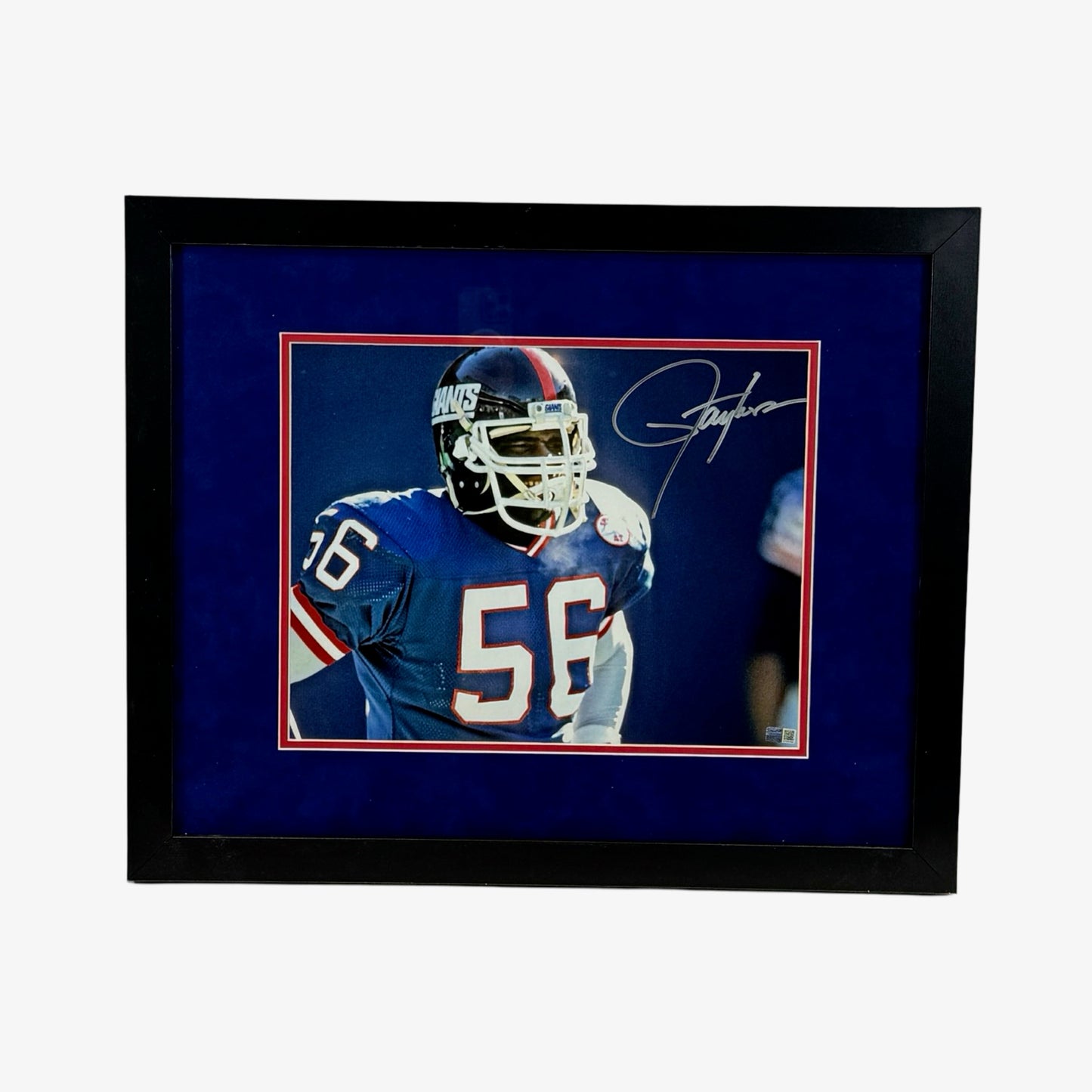 Lawrence Taylor Autographed New York Giants Close Up Blue Jersey Framed 11x14 Steiner CX