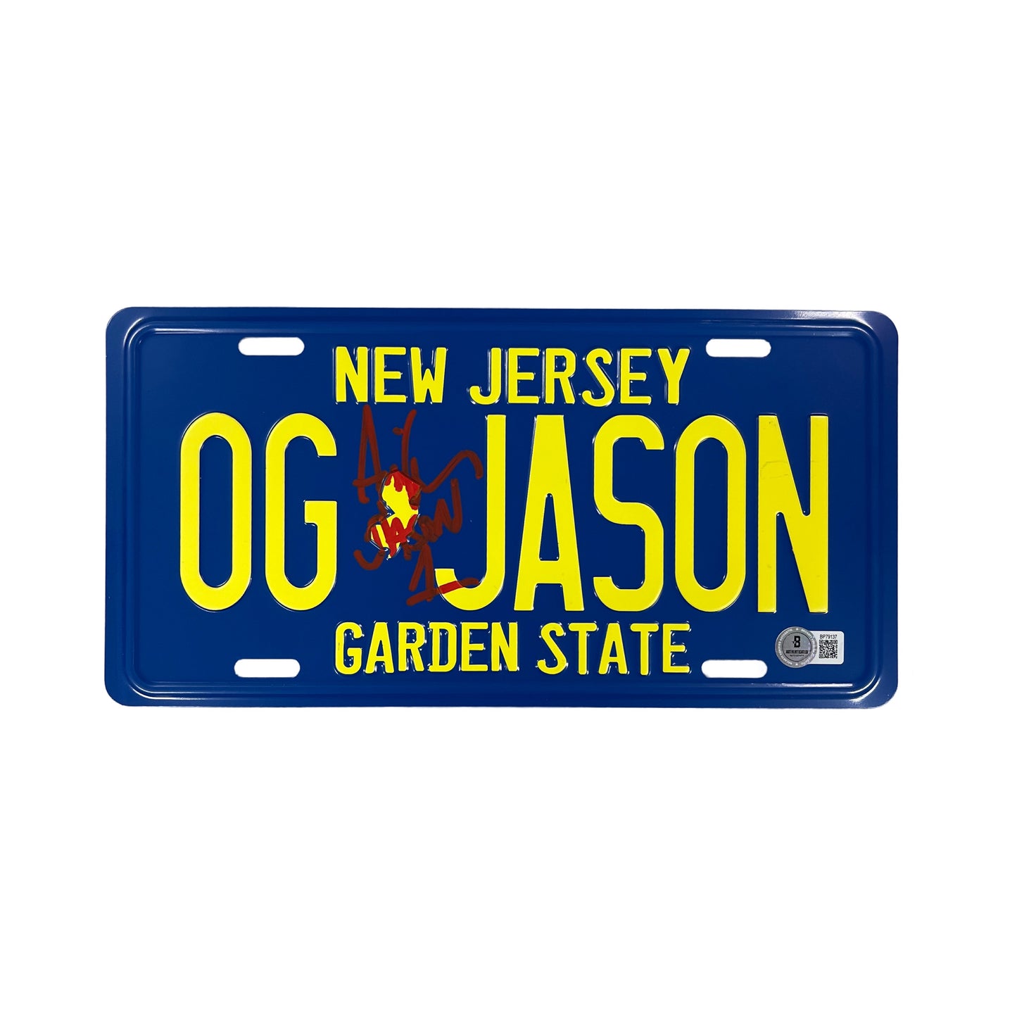 Ari Lehman Autographed Friday The 13th Navy Blue License Plate Jason 1 Inscriptions Red Ink Beckett