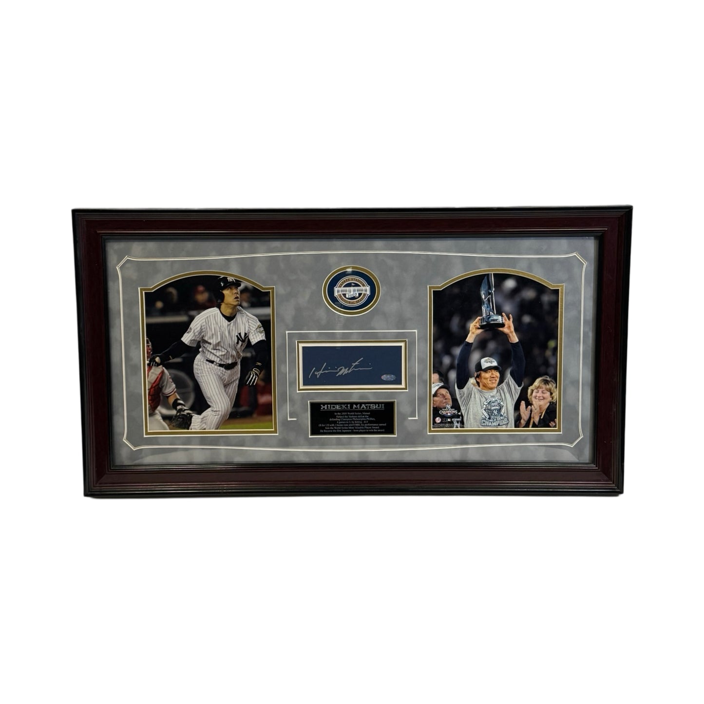 Hideki Matsui Autographed New York Yankees Framed Chit Collage Steiner 14x29 Frame