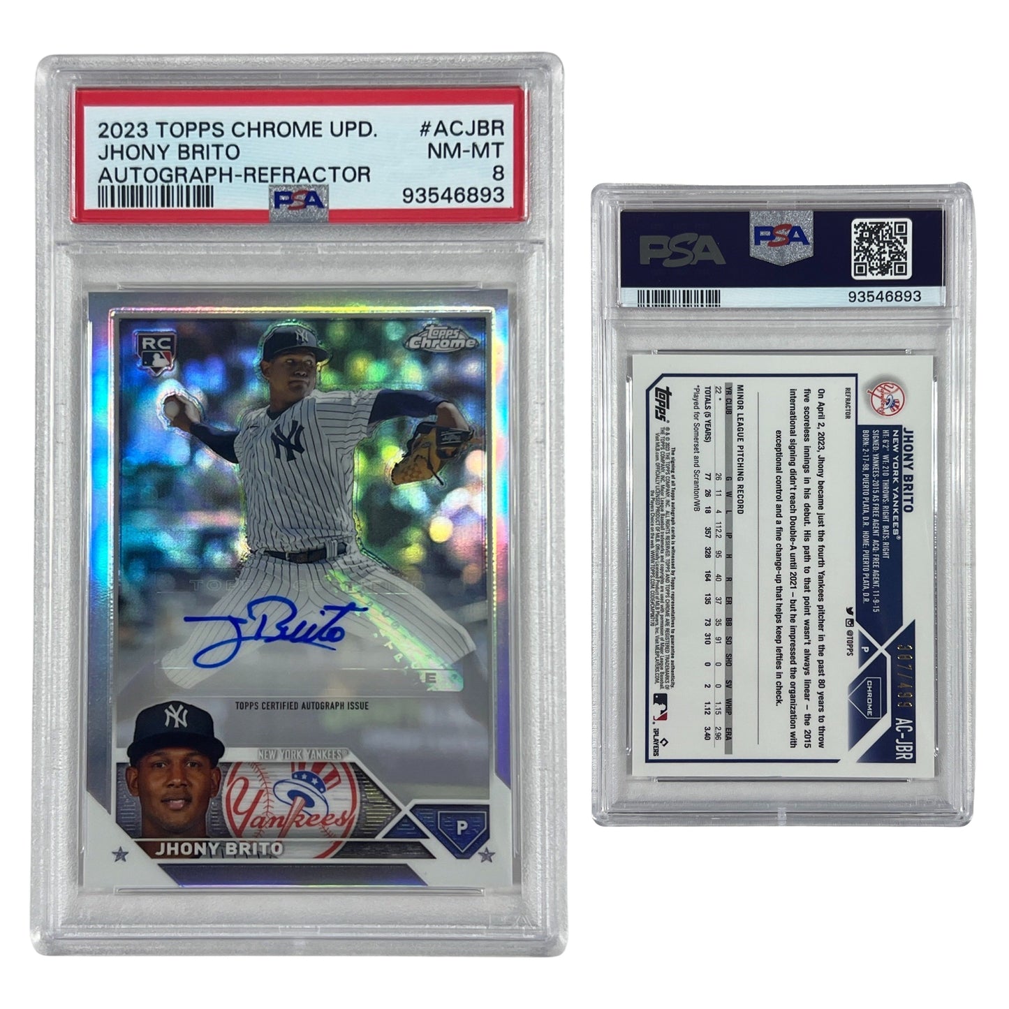 2023 Jhony Brito Topps Chrome Uopdate Auto Refractor /499 #ACJBR PSA NM-MT 8
