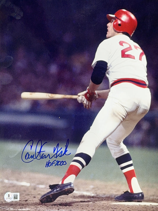 Carlton Fisk Autographed Boston Red Sox Batting "HOF 2000" 11x14 Beckett