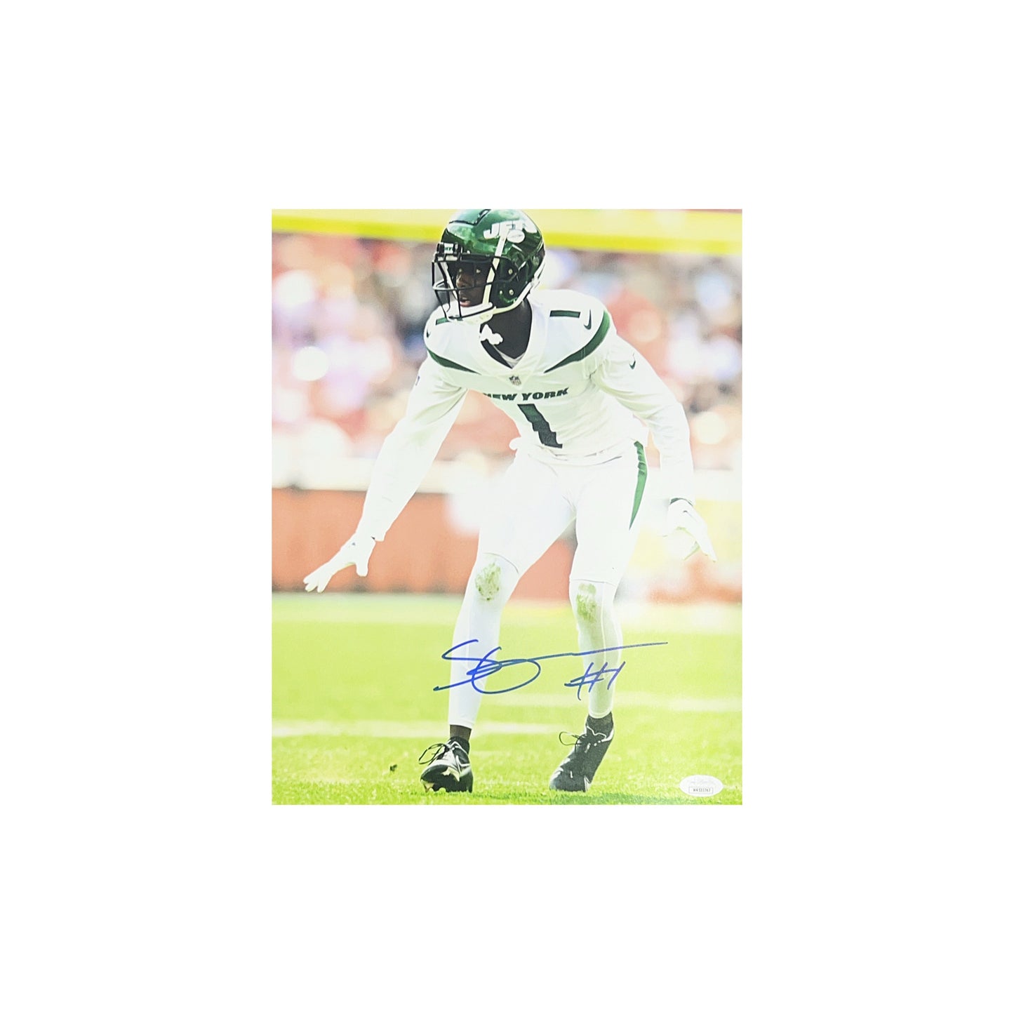 Sauce Gardner Autographed New York Jets White Jersey 11x14 JSA
