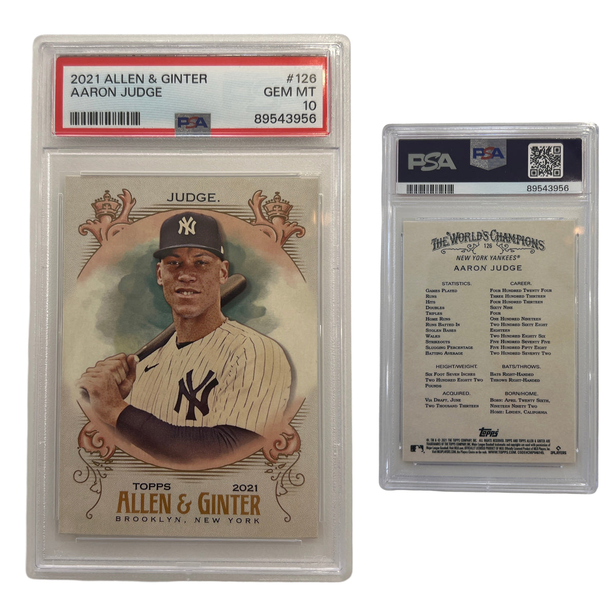 2021 Aaron Judge Allen & Ginter #126 PSA GEM MT 10