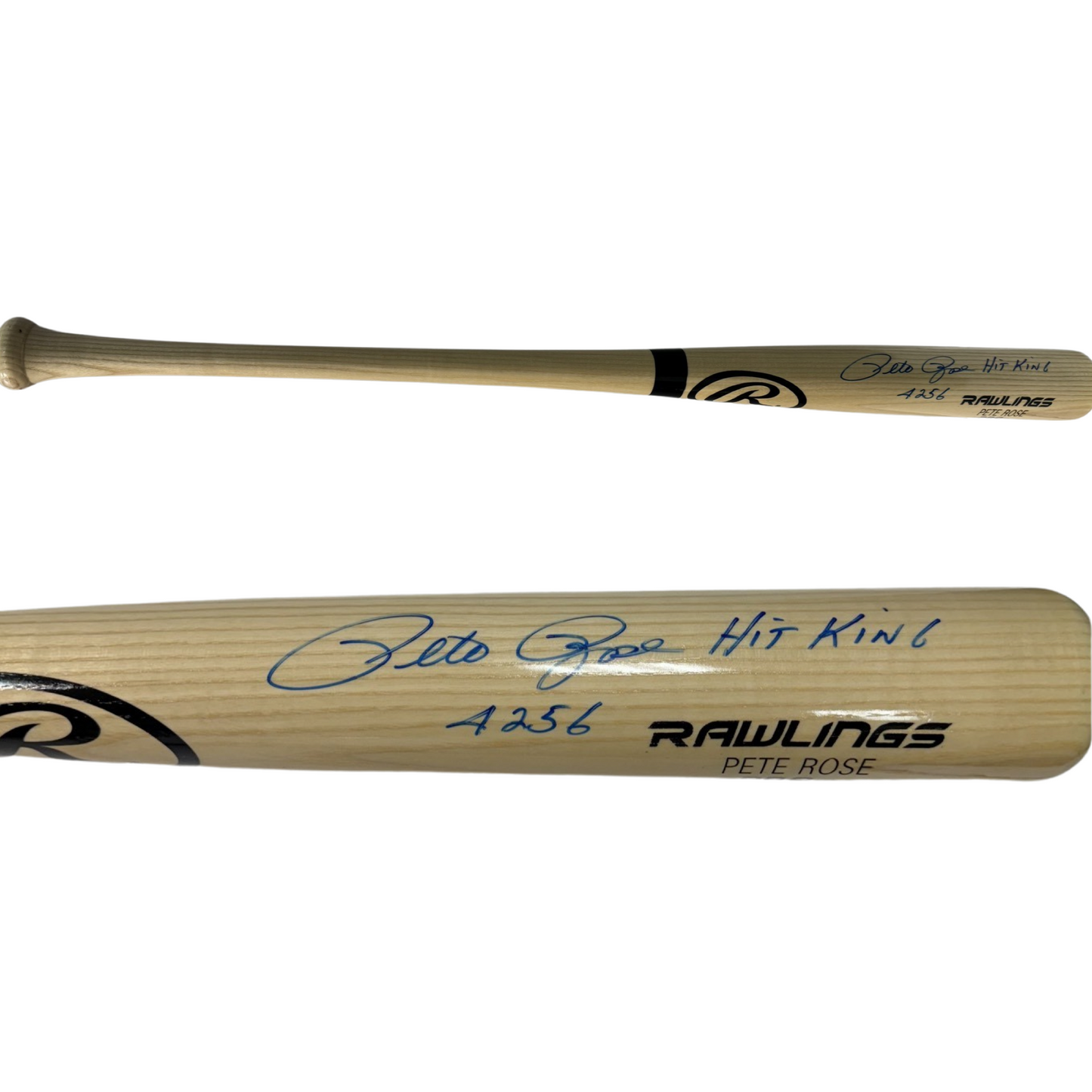 Pete Rose Autographed Tan Rawlings Pro. Bat "4256, Hit King" Inscriptions Tristar