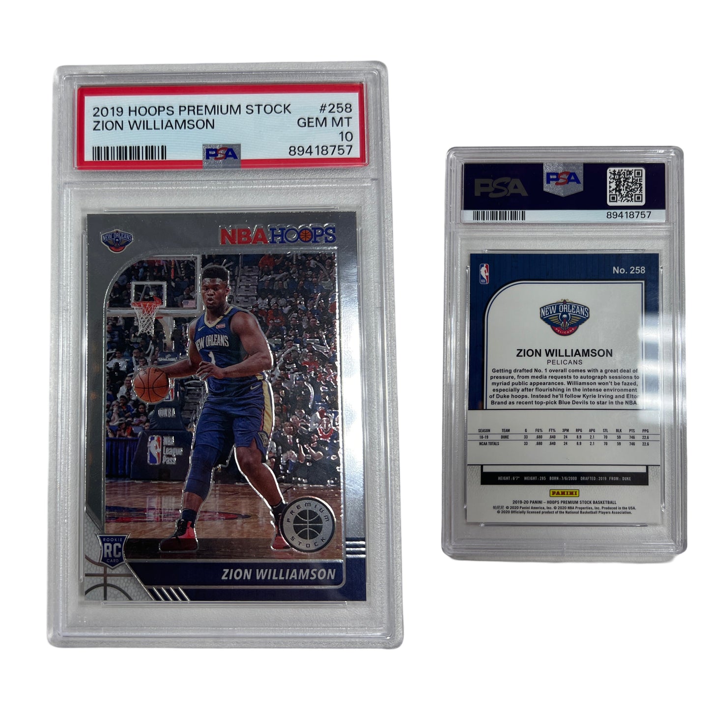 2019 Zion Williamson Hoops Premium Stock #258 PSA GEM MT 10
