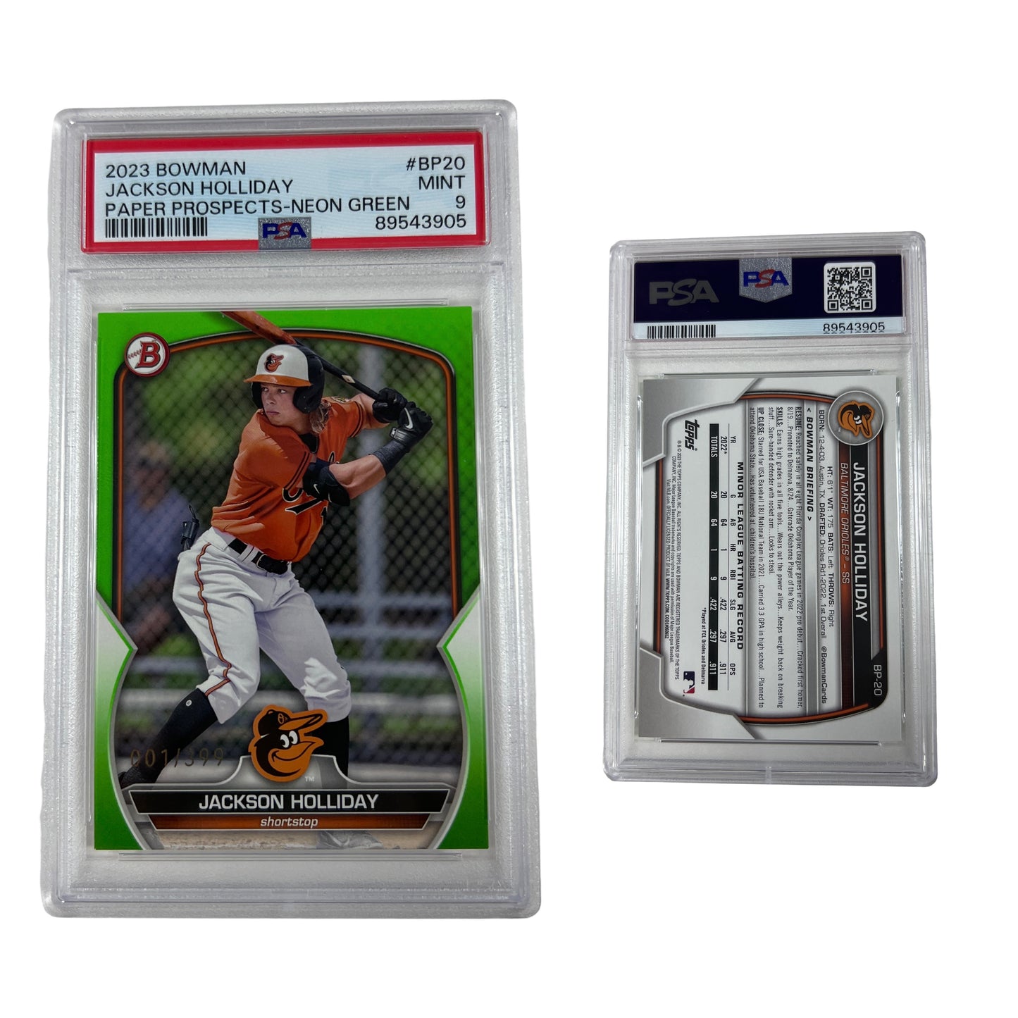 2023 Bowman Jackson Holliday Paper Prospects Neon Green #BP20 PSA MINT 9
