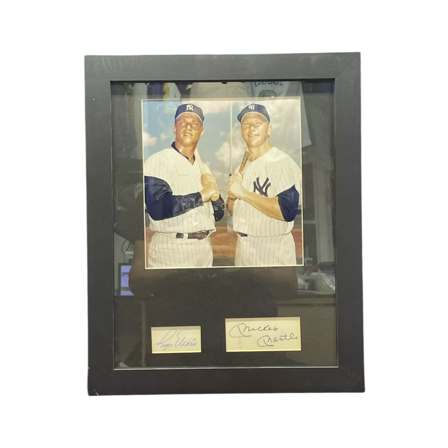 Roger Maris & Mickey Mantle Autographed New York Yankees Framed Cut JSA