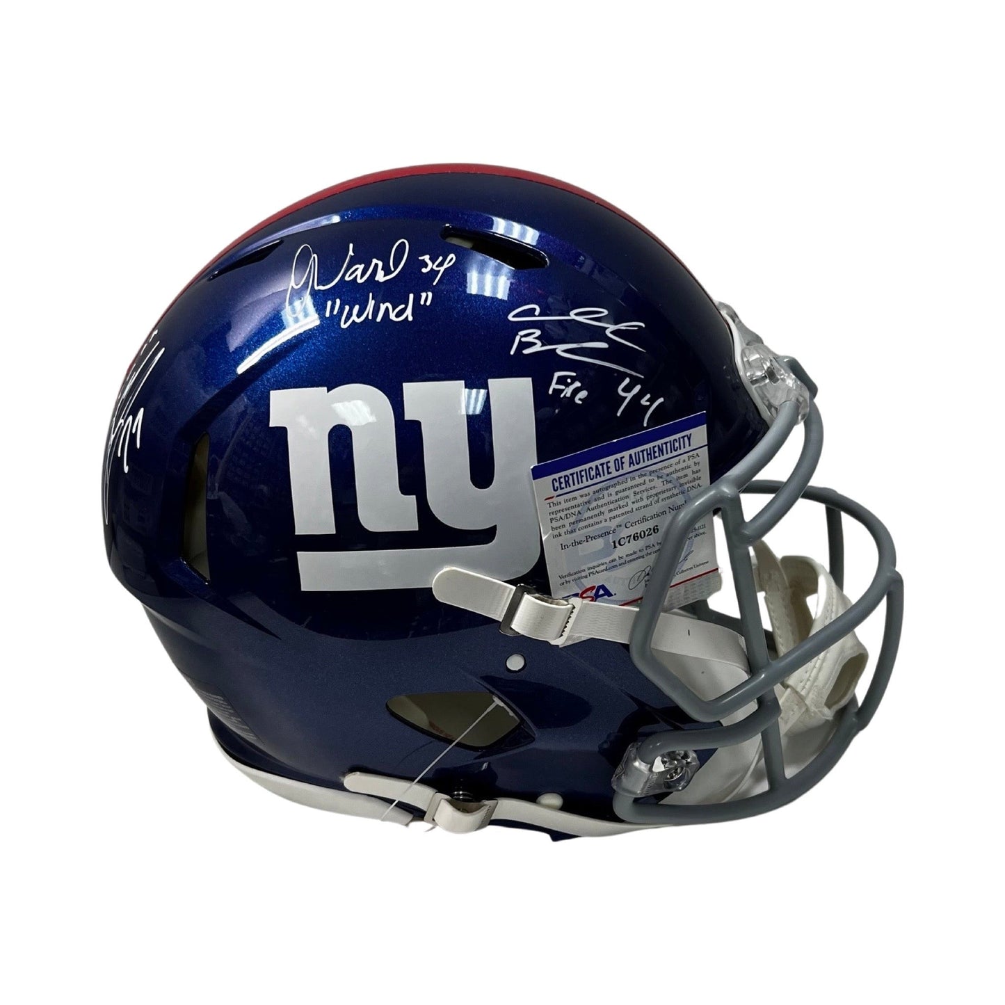 Brandon Jacobs, Ahmad Bradshaw & Derrick Ward Autographed New York Giants Speed Authentic Helmet Earth, Wind, Fire" Inscriptions PSA