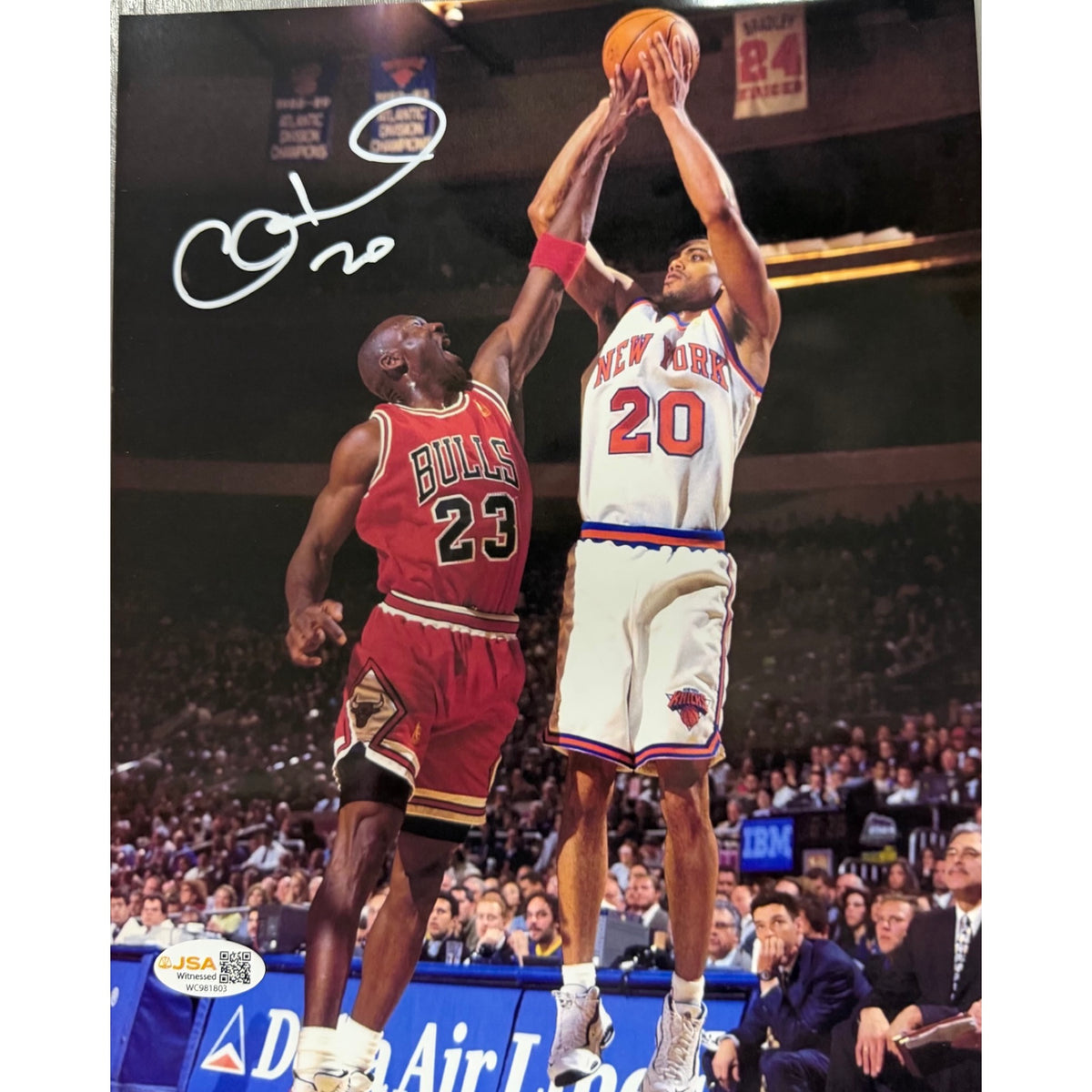 Allan Houston Autographed Shot Over Jordan New York Knicks 8x10 JSA COA