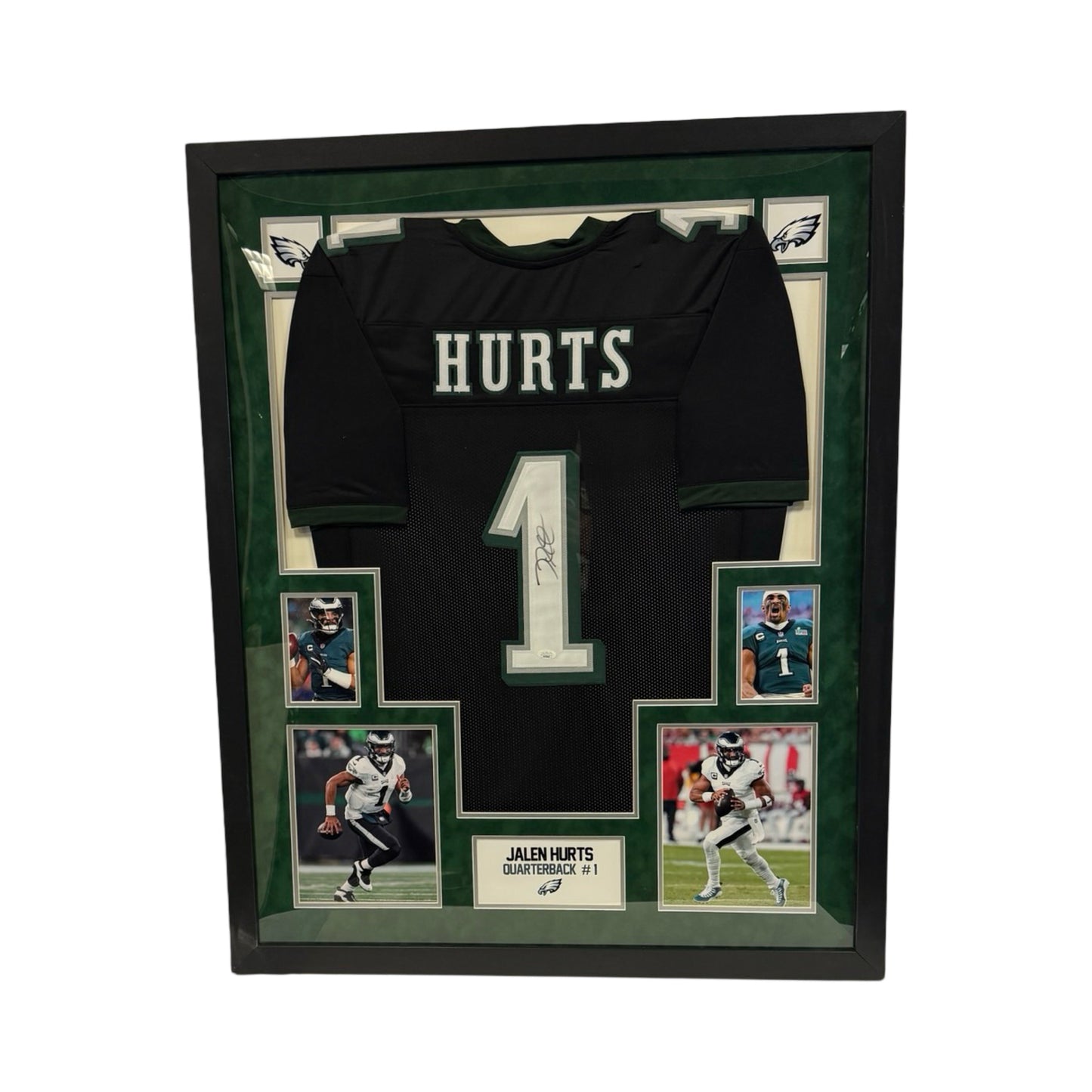 Jalen Hurts Autographed Philadelphia Eagles Black Jersey JSA - Framed