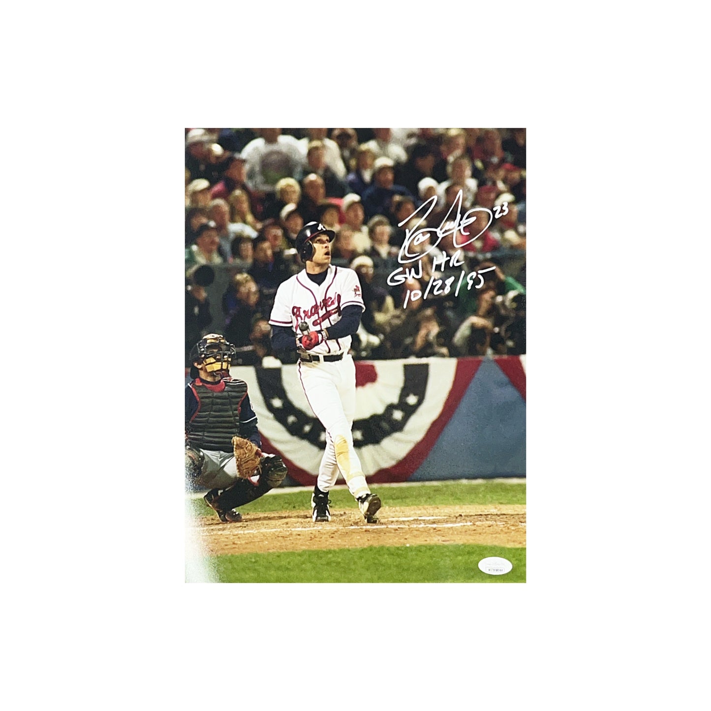 David Justice Autographed Atlanta Braves WS Home Run 11x14 "GW HR 10/28/95" Inscription JSA