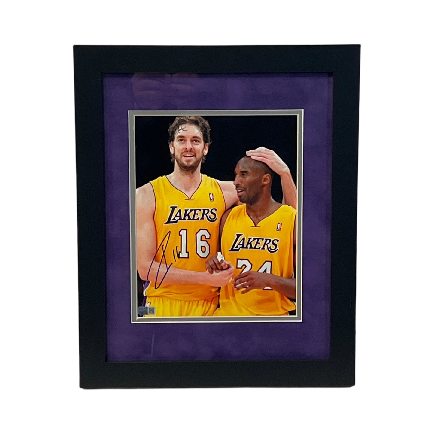 Pau Gasol Autographed Los Angeles Lakers Patting Kobe's Head Long Hair Framed 8x10 Steiner CX