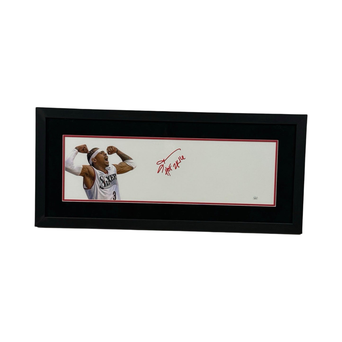 Allen Iverson Autographed Philadelphia 76ers "HOF 2k16" Inscribed Whiteout Framed 8x26