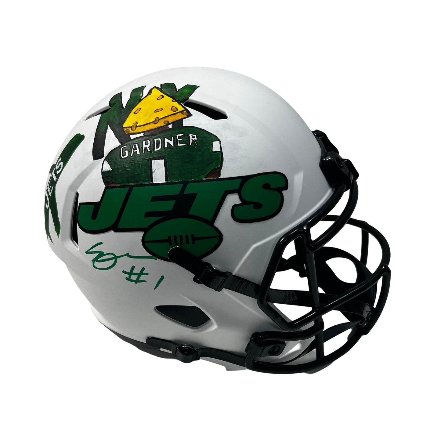 Sauce Gardner Autographed New York Jets White Lunar Eclipse Replica Helmet Cheesehead Custom Art 1/1 Beckett