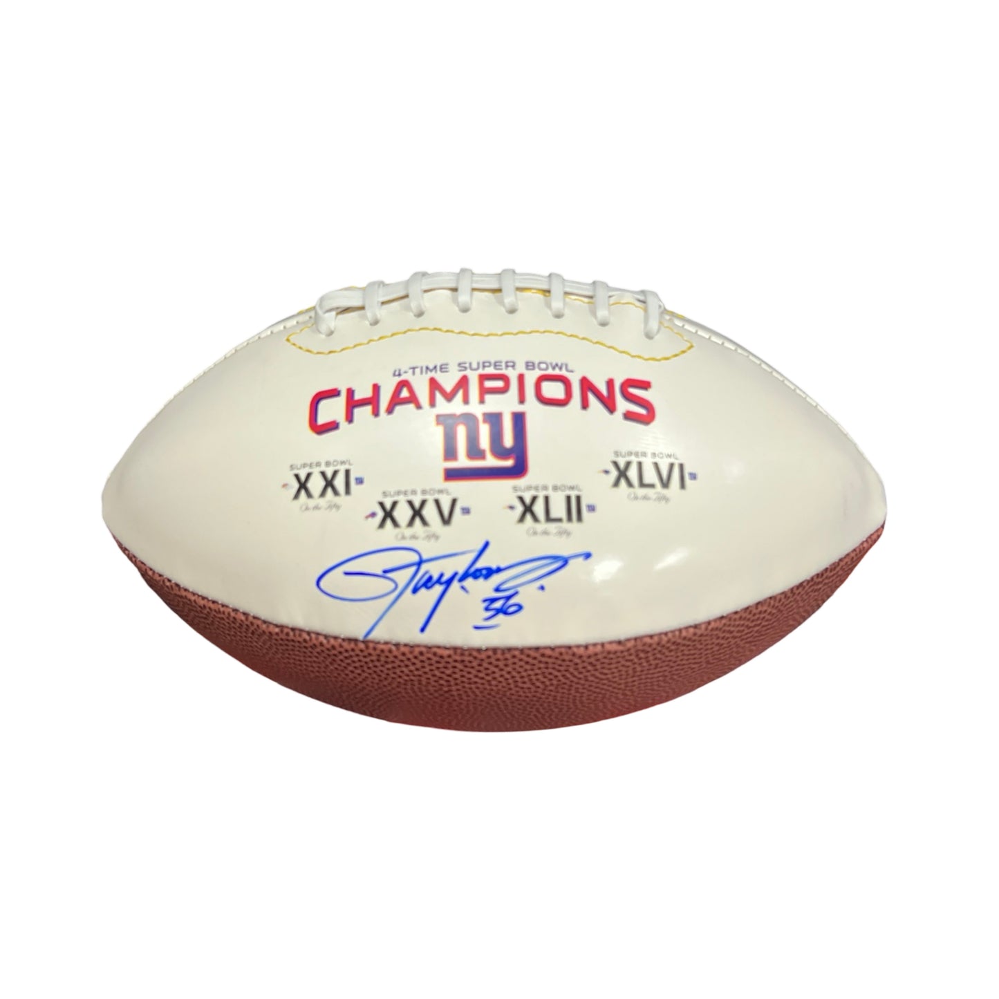 Lawrence Taylor Autographed New York Giants Super Bowl Logo Football Beckett