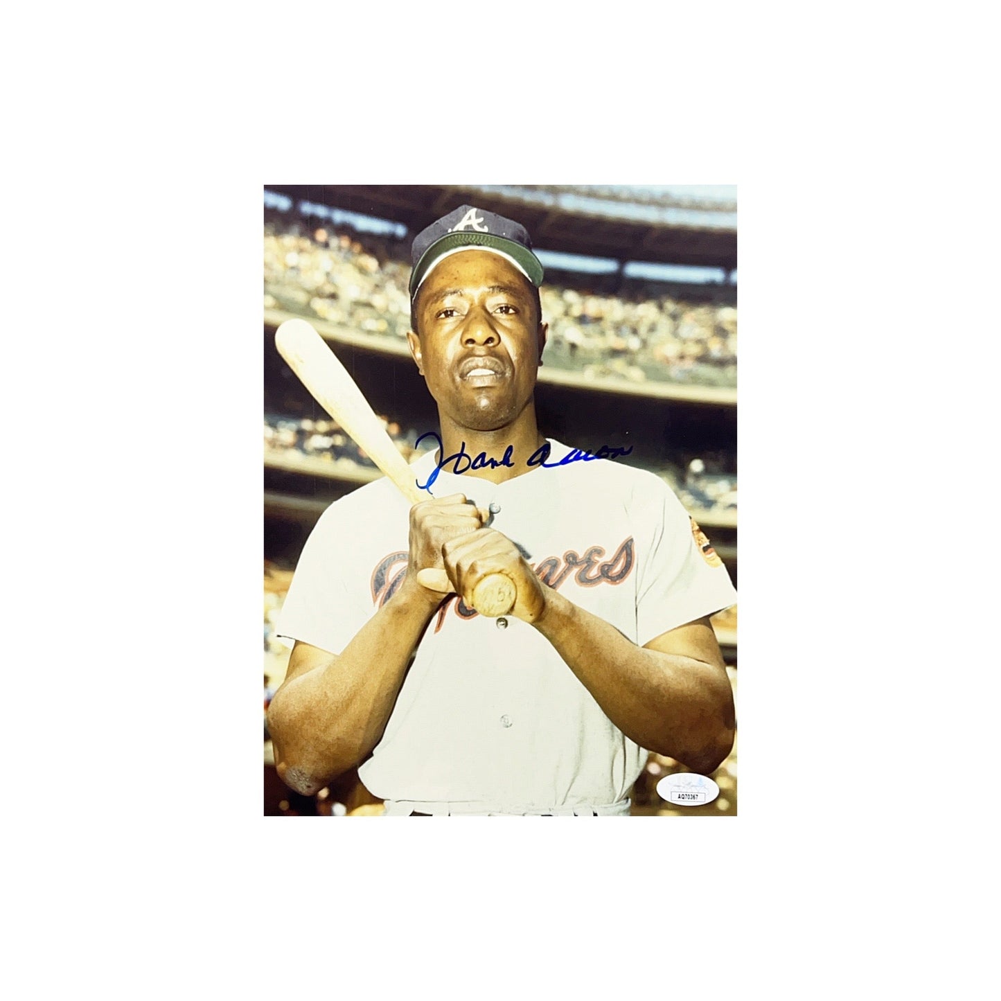 Hank Aaron Autographed Milwaukee Braves Close-Up 8x10 JSA