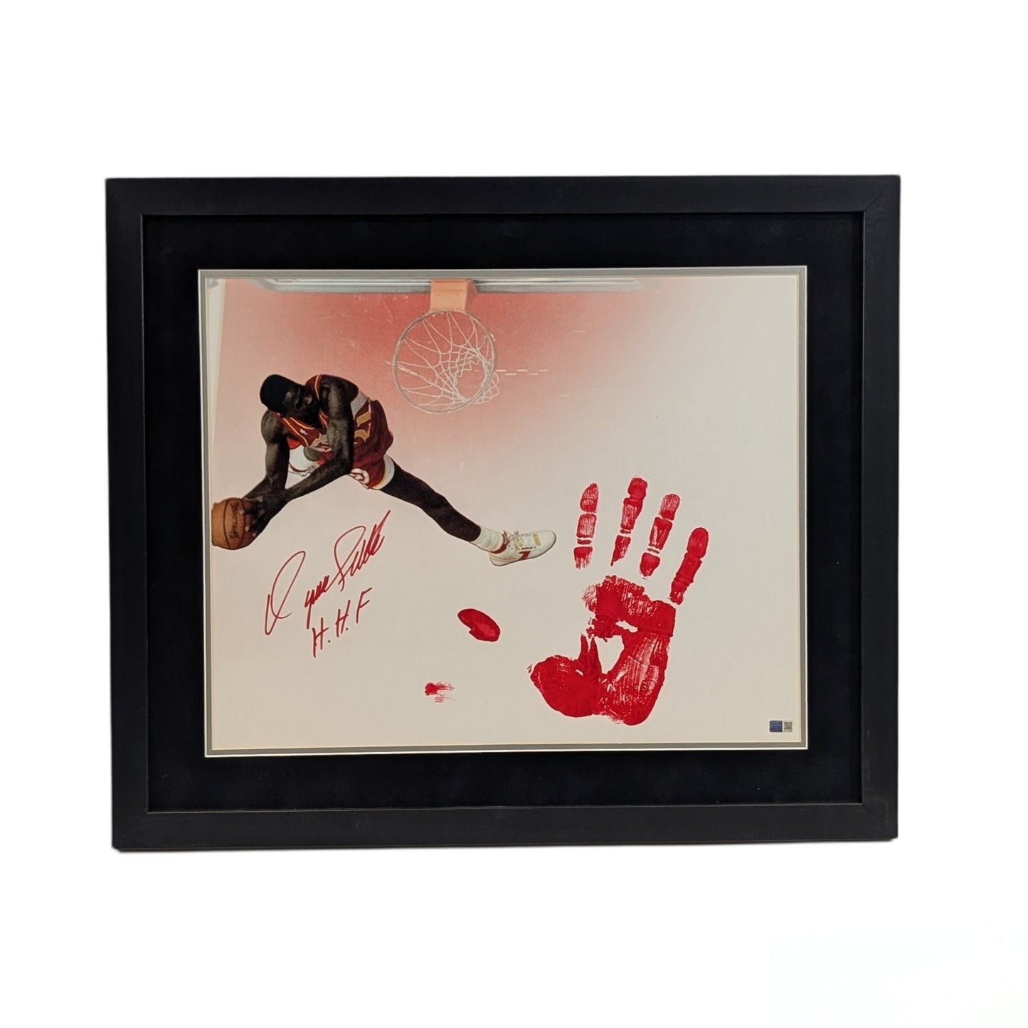 Dominique Wilkins Autographed Atlanta Hawks Framed 16x20 w/ Red Handprint HHF Inscription Steiner CX