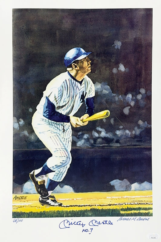 Mickey Mantle Autographed New York Yankees 12x18 Lithograph JSA