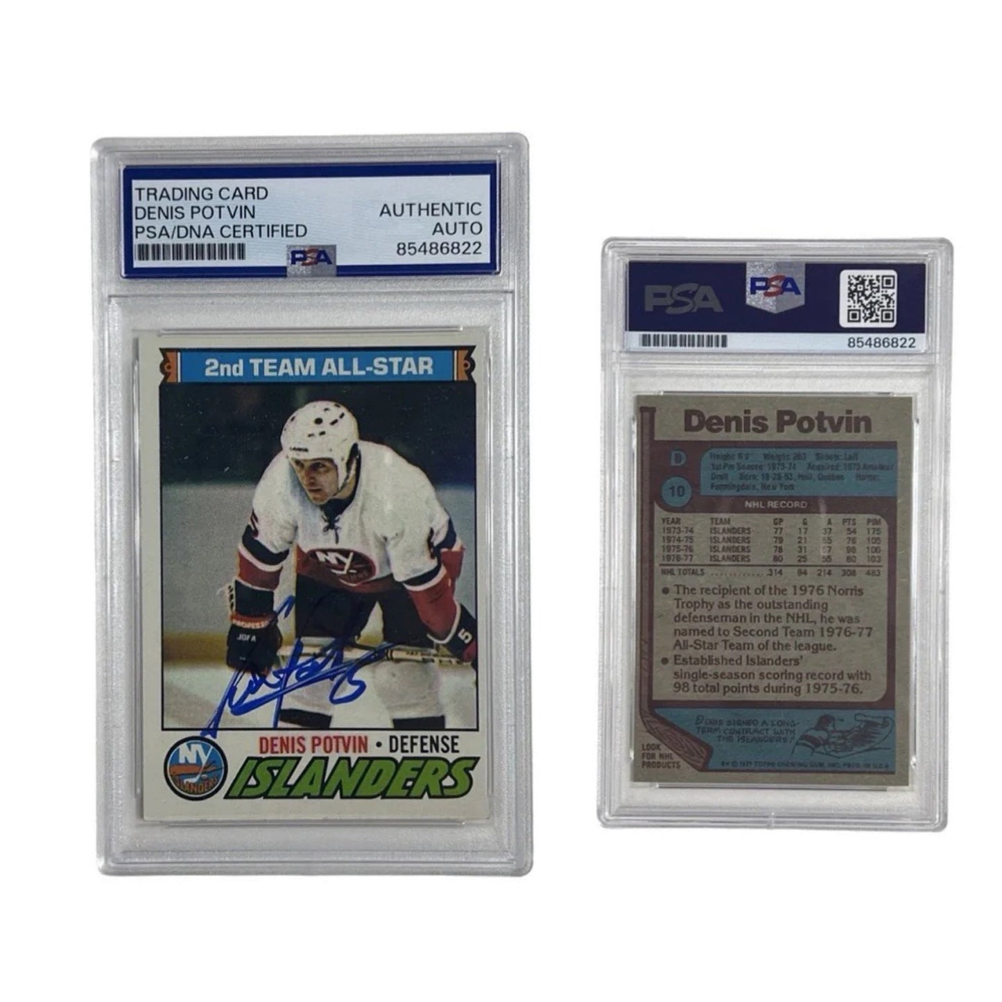 1977 Denis Potvin Autographed 2nd Team All-Star Topps #10 PSA Authentic Auto