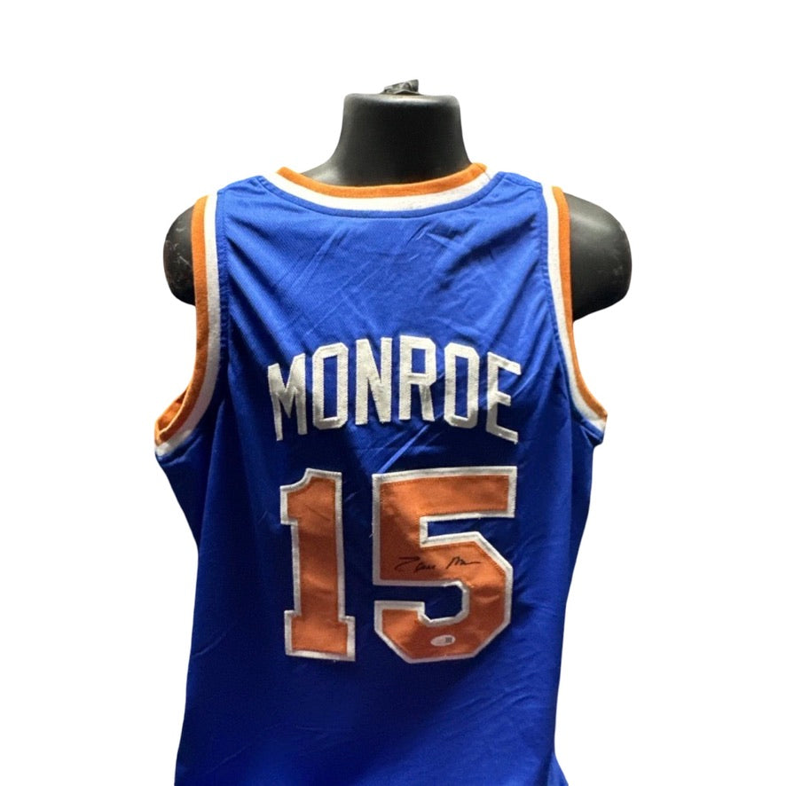 Earl Monroe Autographed New York Knicks Blue Jersey JSA COA