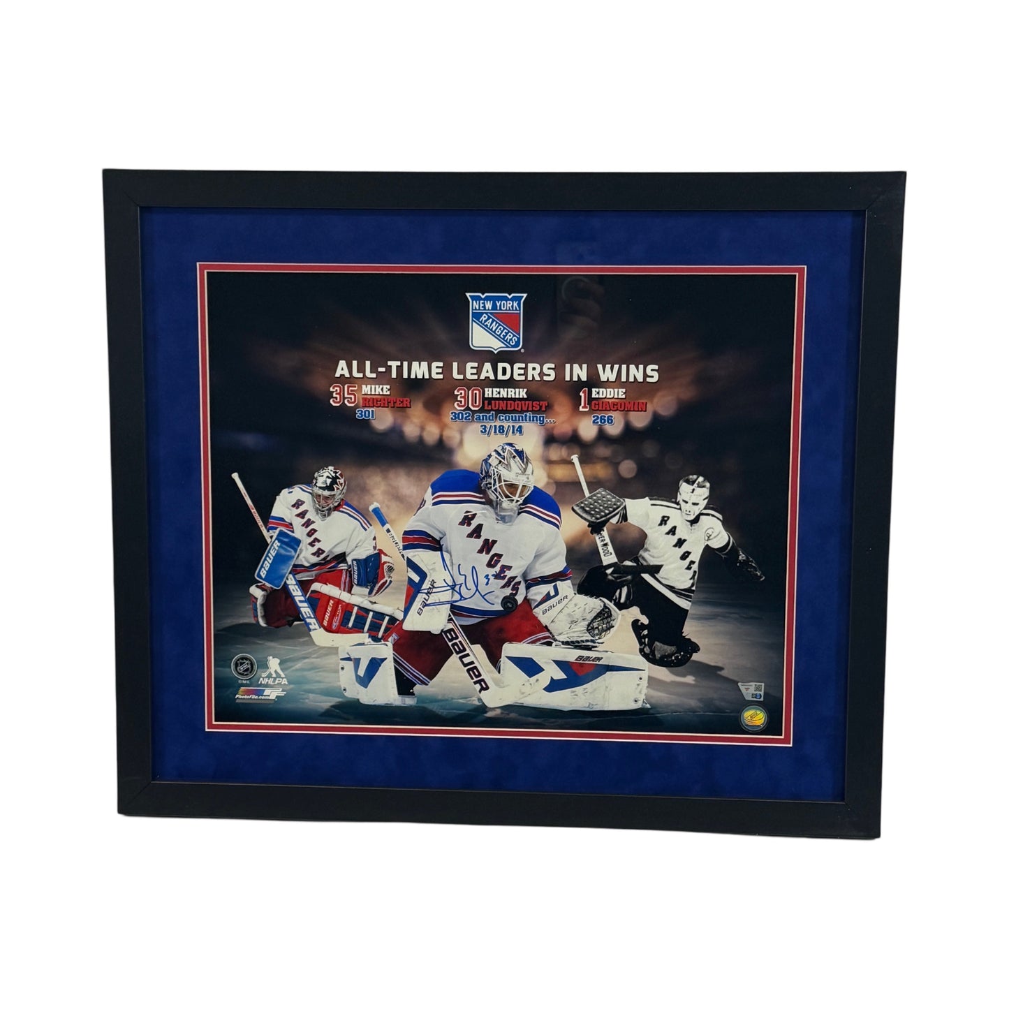 Henrik Lundqvist Autographed New York Rangers Leaders In Wins 16x20 Fanatics - Framed