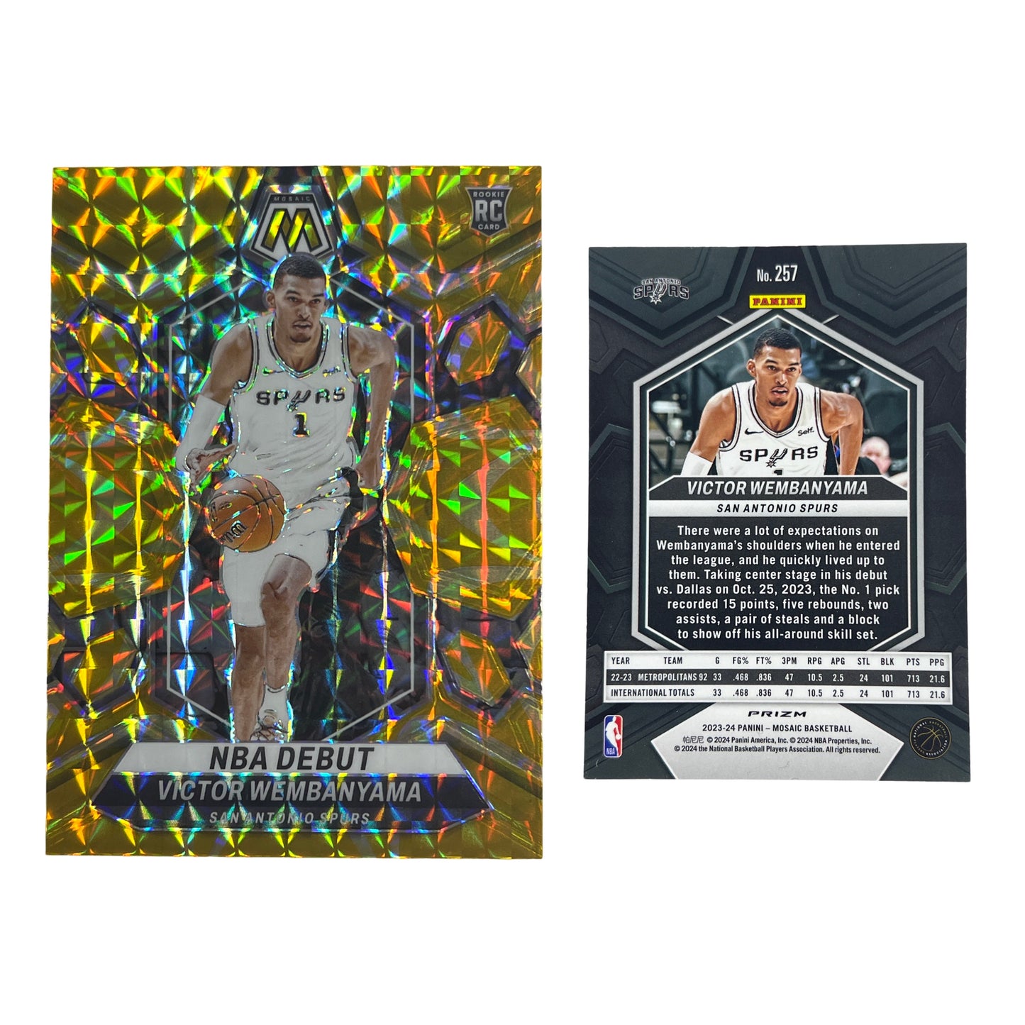 2023-24 Victor Wembayama Panini Mosaic Reactive Yellow Prizm #257